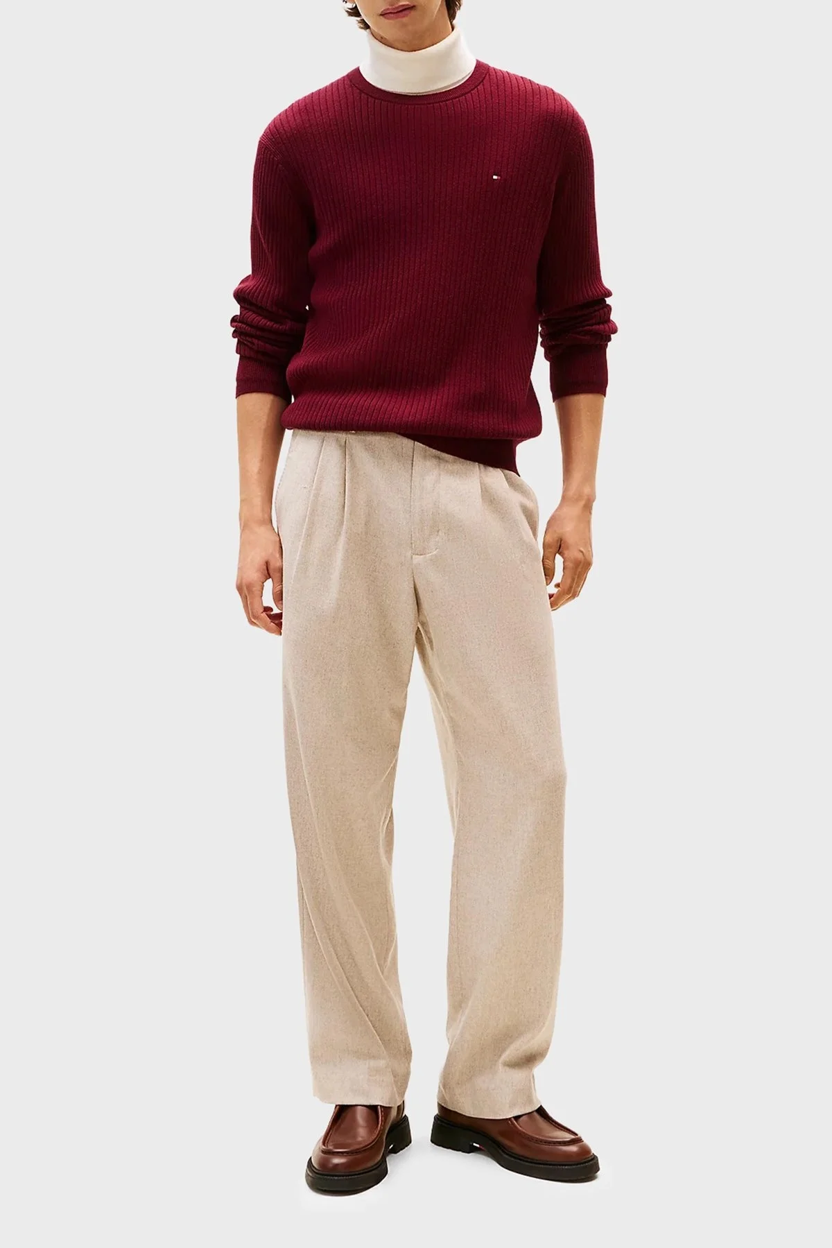 Tommy Hilfiger Pamuk ve Kaşmir Karışımlı Regular Fit Bisiklet Yaka Erkek Kazak MW0MW40449 VLP BORDO - 2