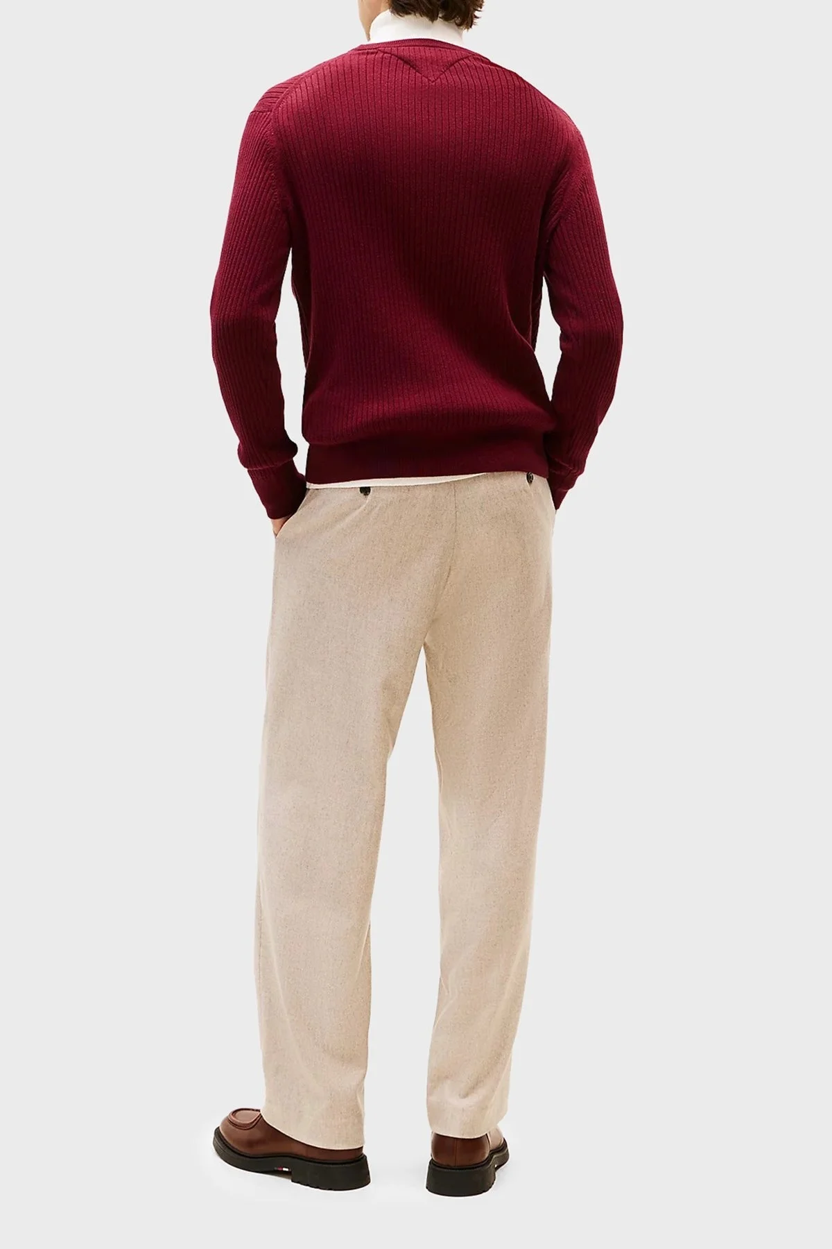 Tommy Hilfiger Pamuk ve Kaşmir Karışımlı Regular Fit Bisiklet Yaka Erkek Kazak MW0MW40449 VLP BORDO - 3