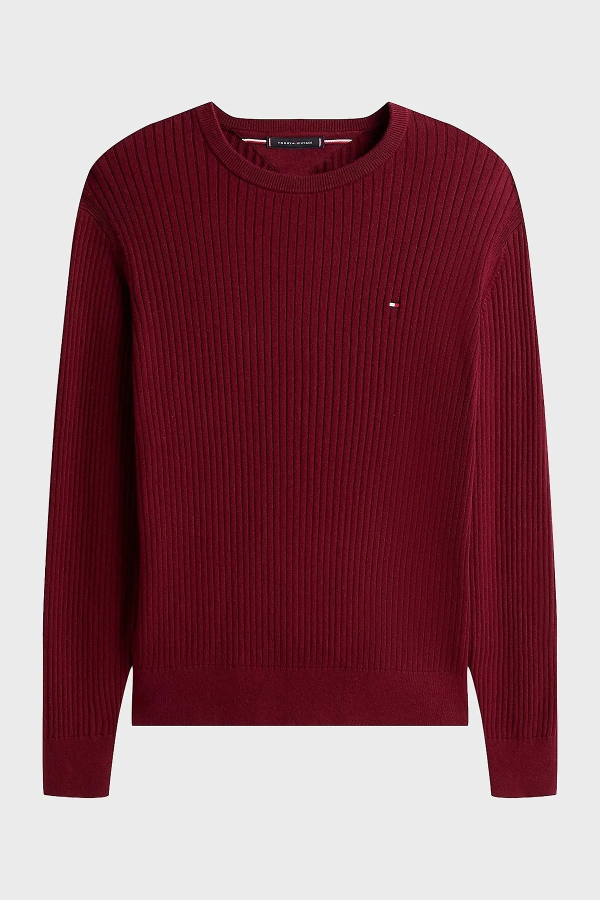 Tommy Hilfiger Pamuk ve Kaşmir Karışımlı Regular Fit Bisiklet Yaka Erkek Kazak MW0MW40449 VLP BORDO - 5