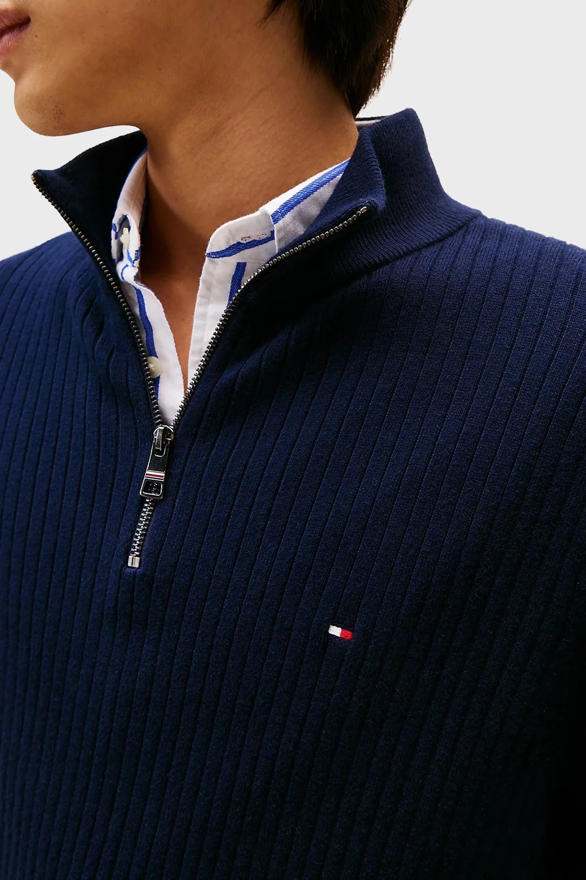 Tommy Hilfiger Pamuk ve Kaşmir Karışımlı Regular Fit Dik Yaka Erkek Kazak MW0MW40448 DW5 LACİVERT - 4