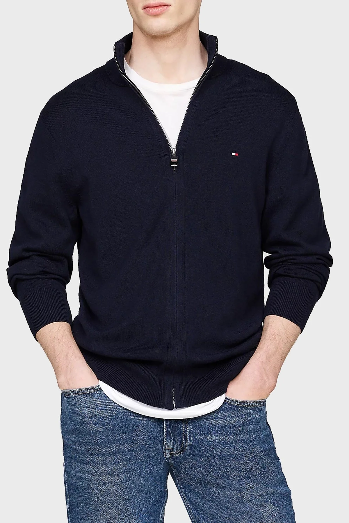 Tommy Hilfiger Pamuk ve Kaşmir Karışımlı Regular Fit Fermuarlı Erkek Hırka MW0MW28050 DW5 LACİVERT - 6