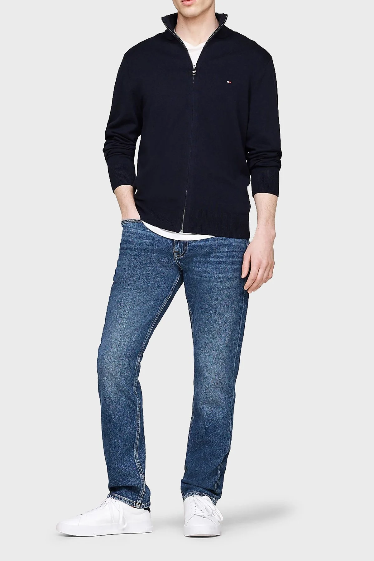 Tommy Hilfiger Pamuk ve Kaşmir Karışımlı Regular Fit Fermuarlı Erkek Hırka MW0MW28050 DW5 LACİVERT - 7