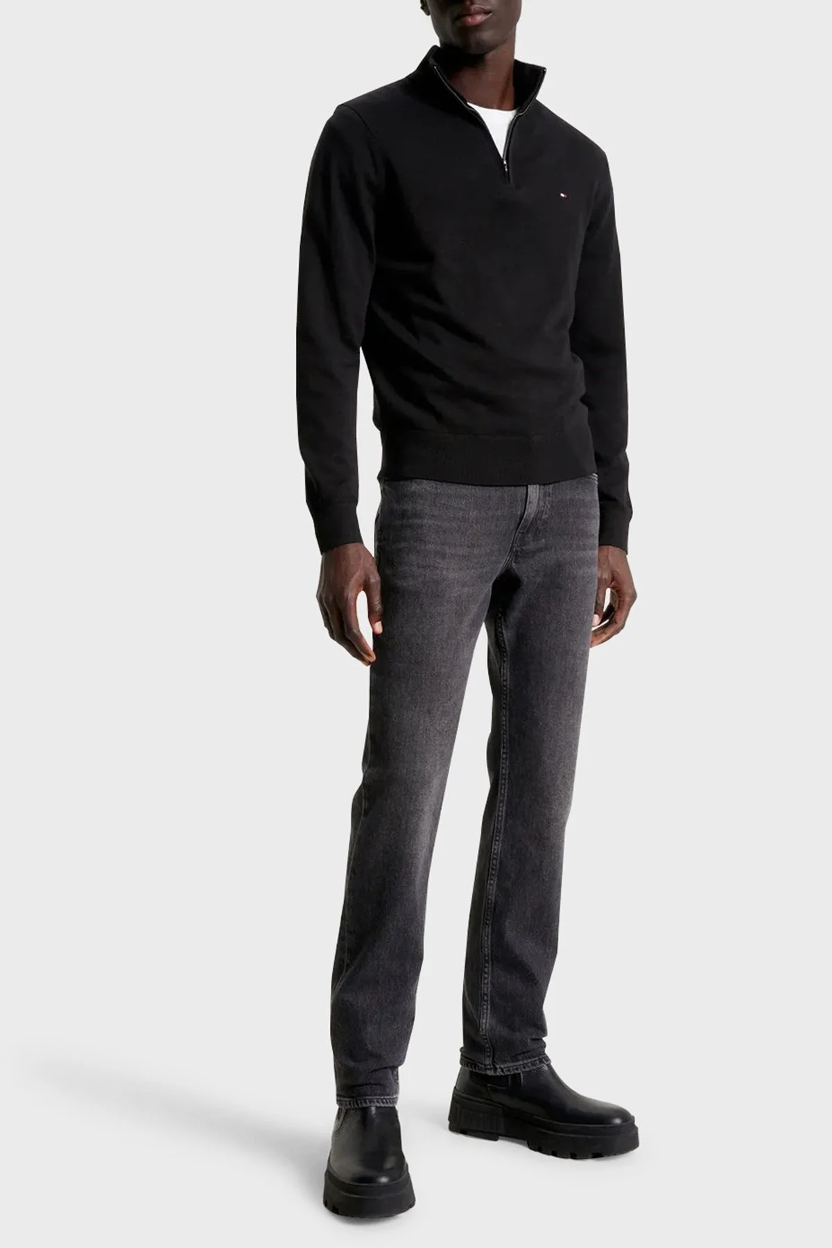 Tommy Hilfiger Pamuk ve Kaşmir Karışımlı Regular Fit Yarım Fermuarlı Erkek Kazak MW0MW28049 BDS SİYAH - 2