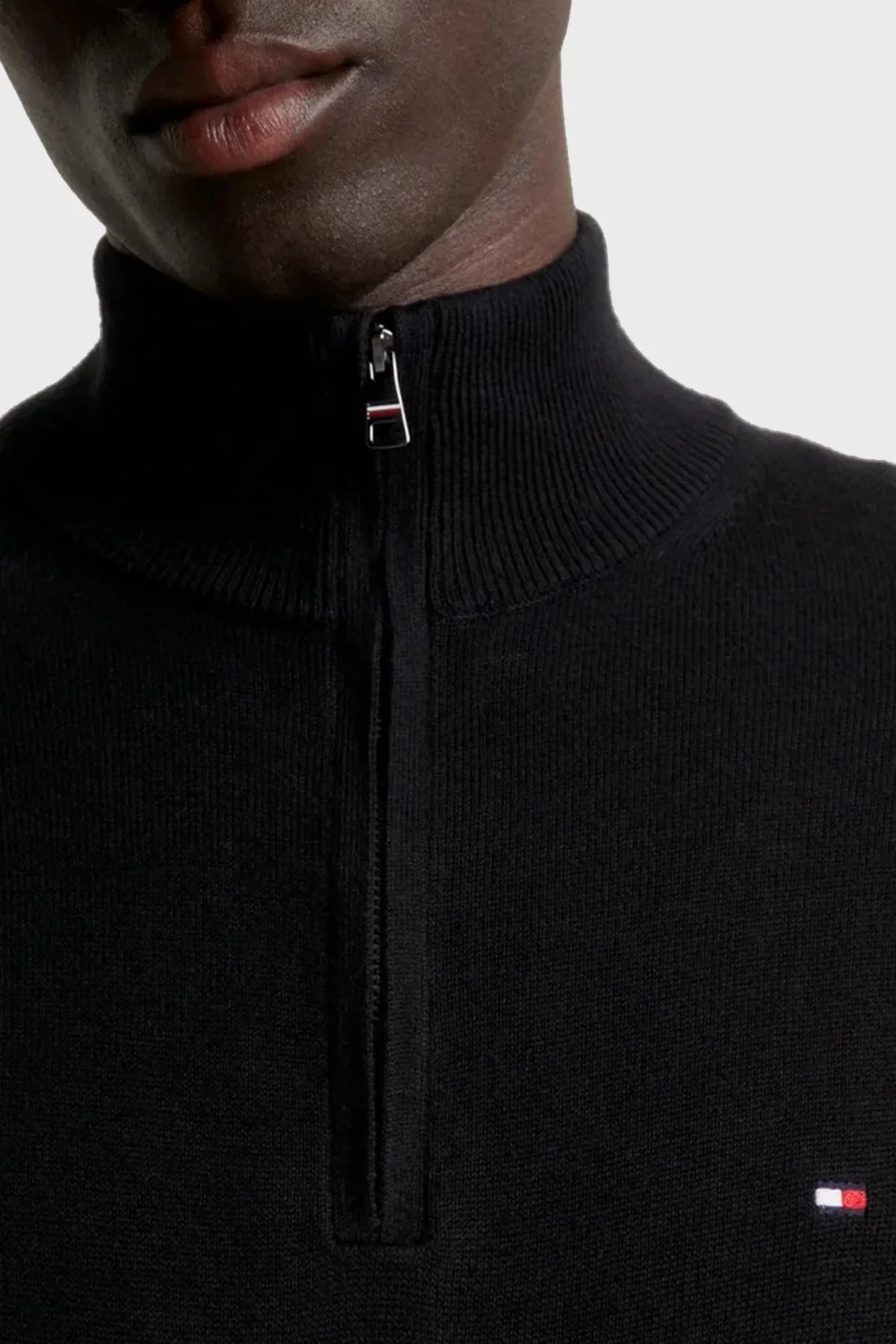Tommy Hilfiger Pamuk ve Kaşmir Karışımlı Regular Fit Yarım Fermuarlı Erkek Kazak MW0MW28049 BDS SİYAH - 4