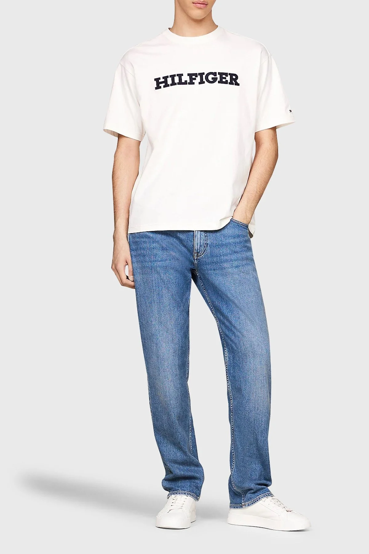 Tommy Hilfiger Pamuklu Bisiklet Yaka Erkek T Shirt MW0MW35453 YBH BEYAZ - 4