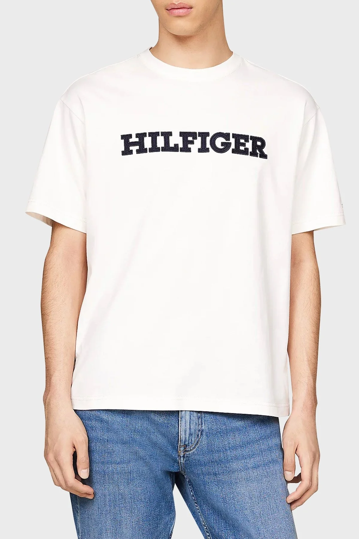 Tommy Hilfiger Pamuklu Bisiklet Yaka Erkek T Shirt MW0MW35453 YBH BEYAZ - 6