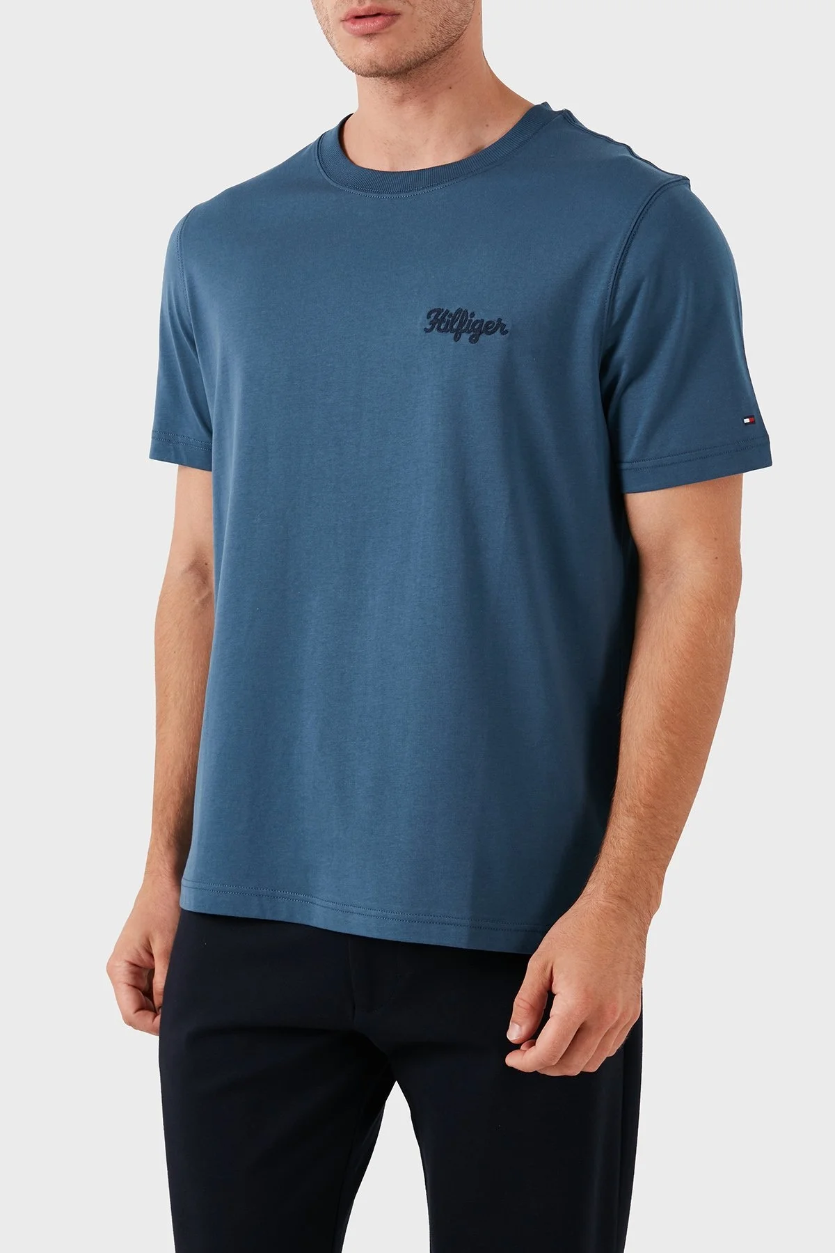 Tommy Hilfiger Pamuklu Bisiklet Yaka Erkek T Shirt MW0MW35462 DBZ MAVİ - 1