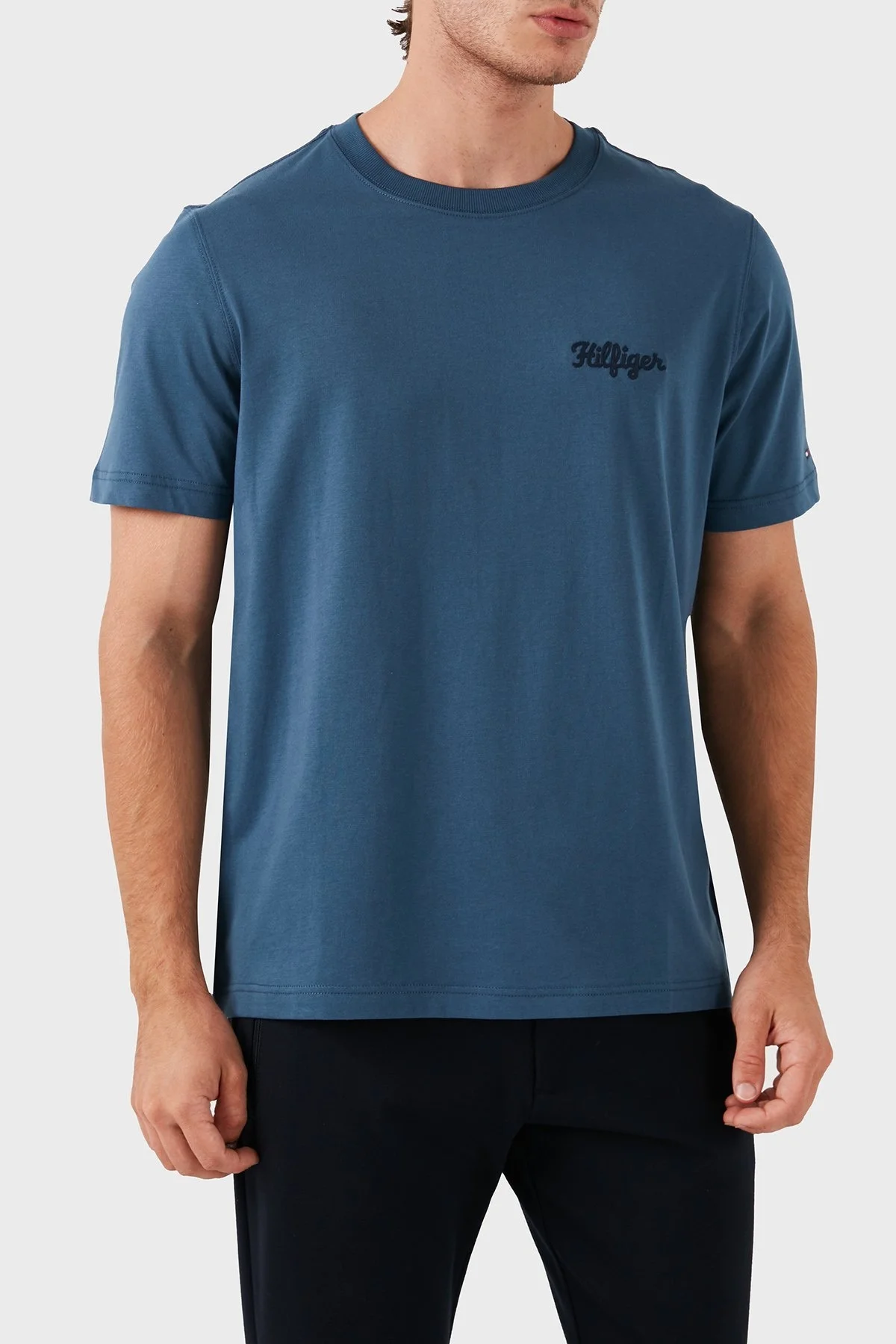Tommy Hilfiger Pamuklu Bisiklet Yaka Erkek T Shirt MW0MW35462 DBZ MAVİ - 3