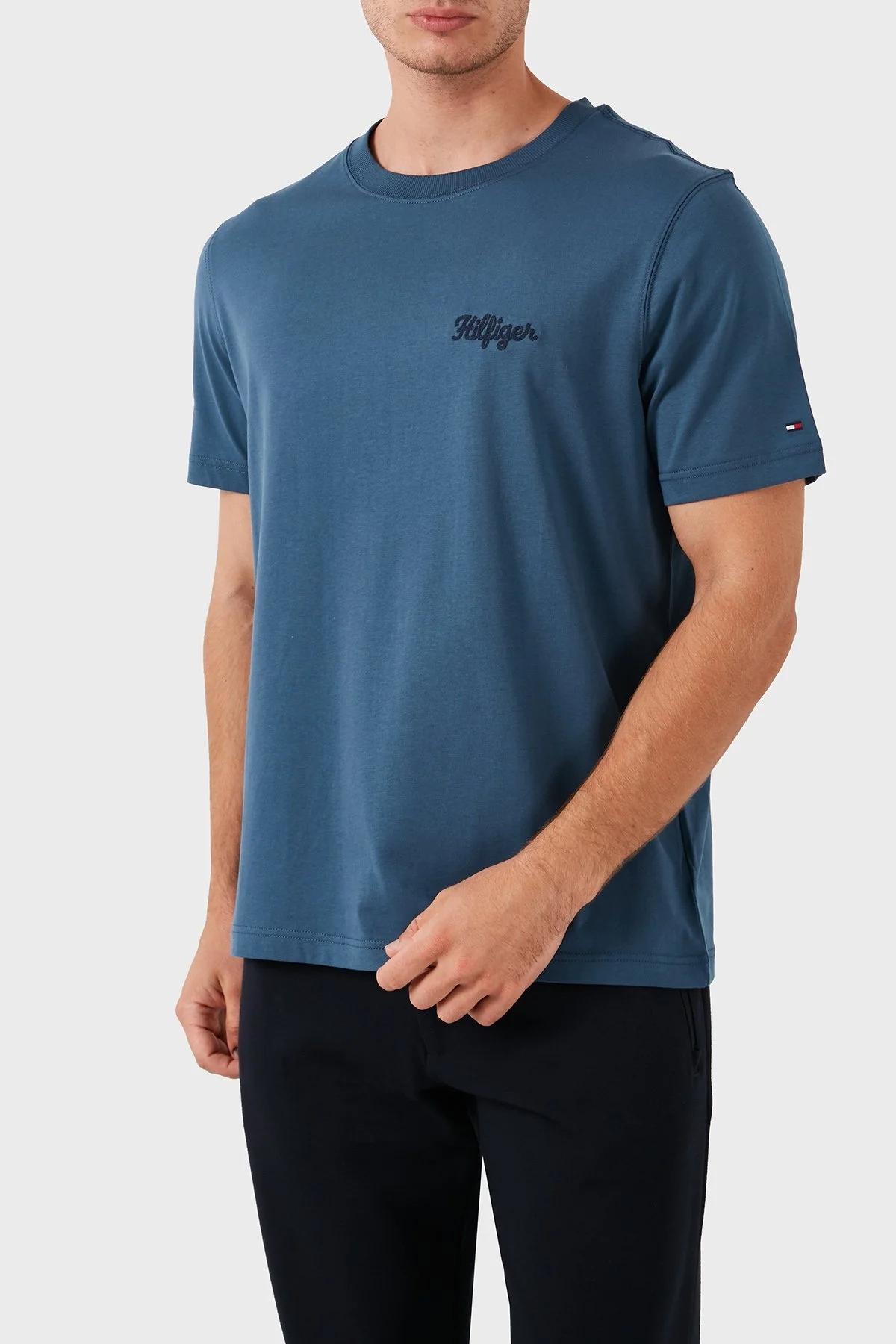 Tommy Hilfiger Pamuklu Bisiklet Yaka Erkek T Shirt MW0MW35462 DBZ MAVİ - 4