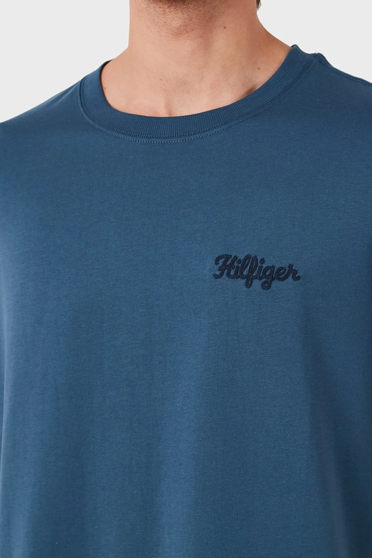 Tommy Hilfiger Pamuklu Bisiklet Yaka Erkek T Shirt MW0MW35462 DBZ MAVİ - 5