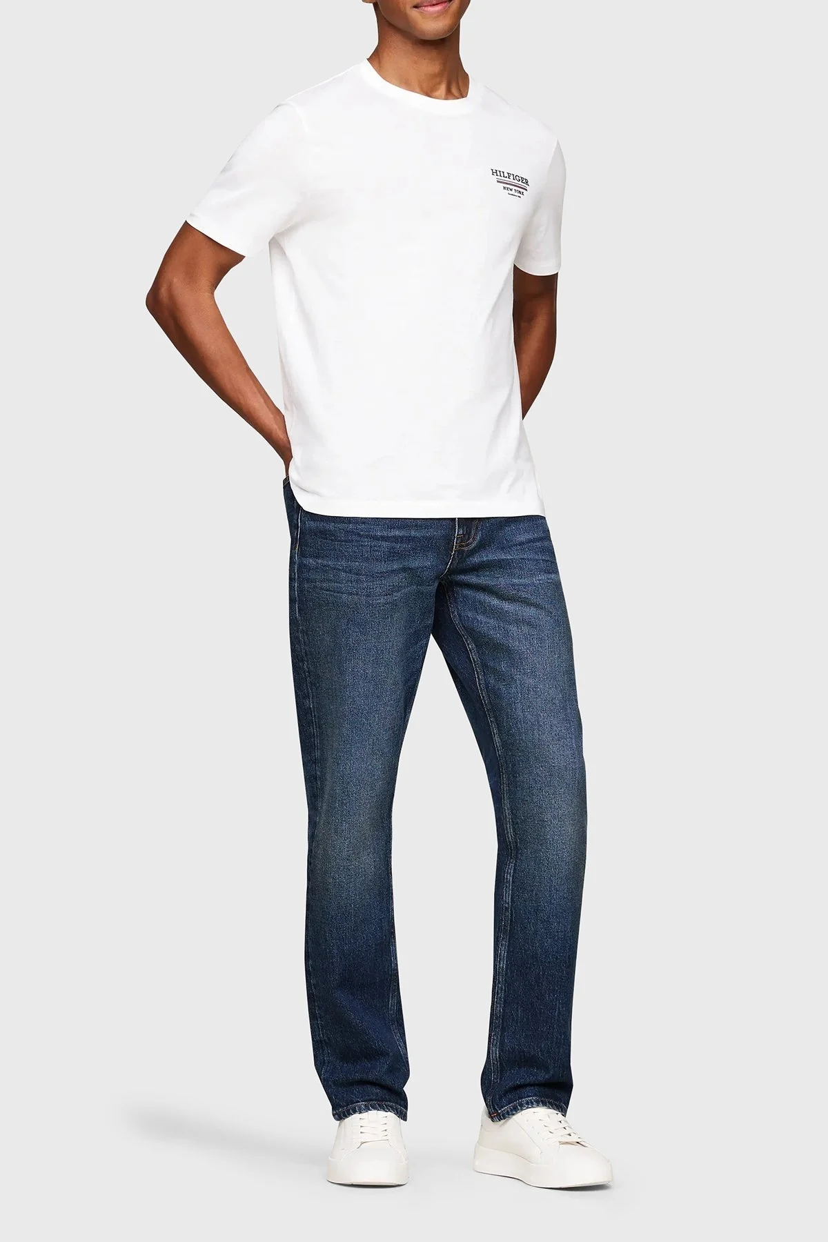 Tommy Hilfiger Pamuklu Bisiklet Yaka Erkek T Shirt MW0MW36208 YBR BEYAZ - 4