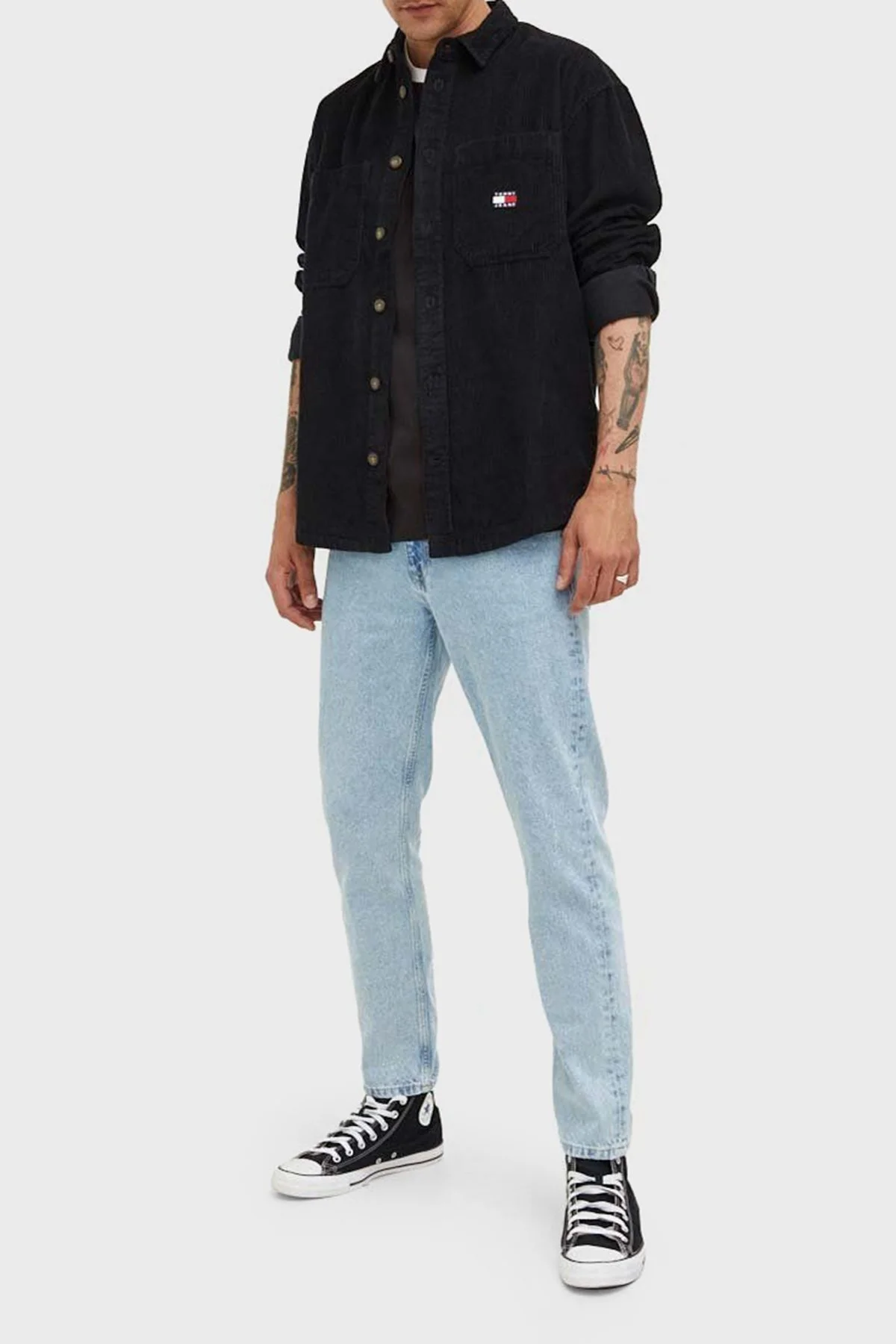 Tommy Hilfiger Pamuklu Cepli Regular Fit Fitilli Kadife Erkek Gömlek DM0DM16600 BDS SİYAH - 3
