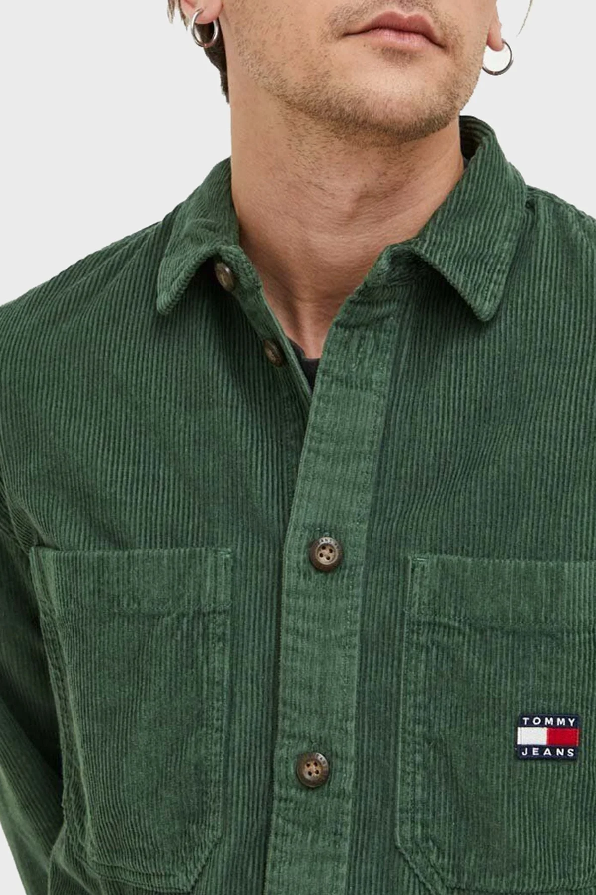 Tommy Hilfiger Pamuklu Cepli Regular Fit Fitilli Kadife Erkek Gömlek DM0DM16600 L2M YEŞİL - 4