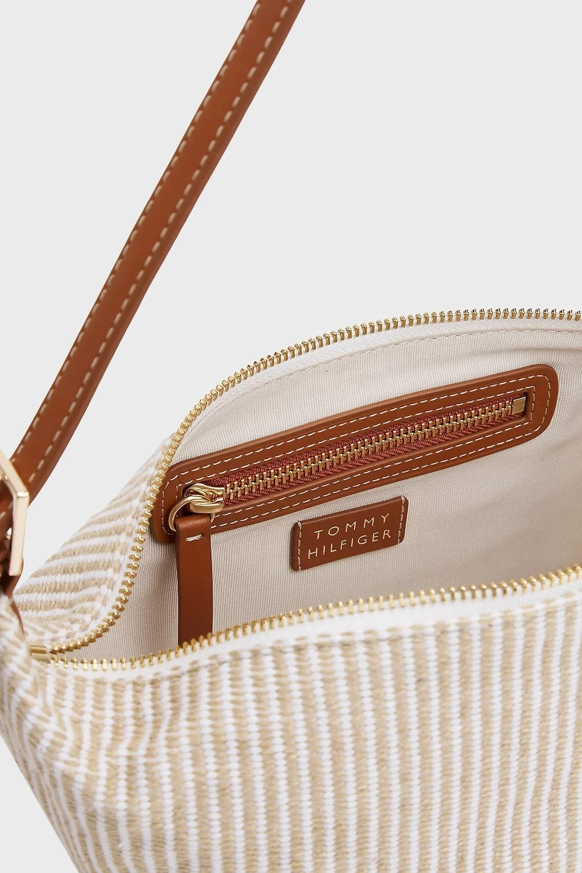 Tommy Hilfiger Pamuklu Çizgili Ayarlanabilir Askılı Bayan Çanta AW0AW17177 0F4 BEJ - 5
