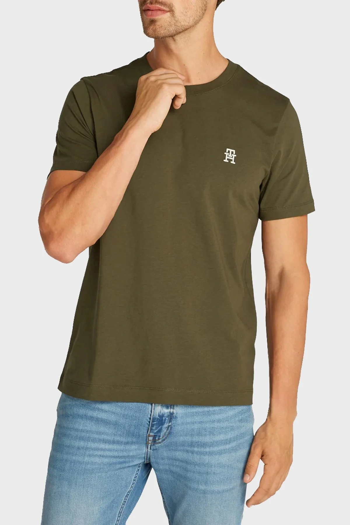 Tommy Hilfiger Pamuklu Comfort Fit Bisiklet Yaka Erkek T Shirt MW0MW33987 RBN KOYU HAKİ - 1
