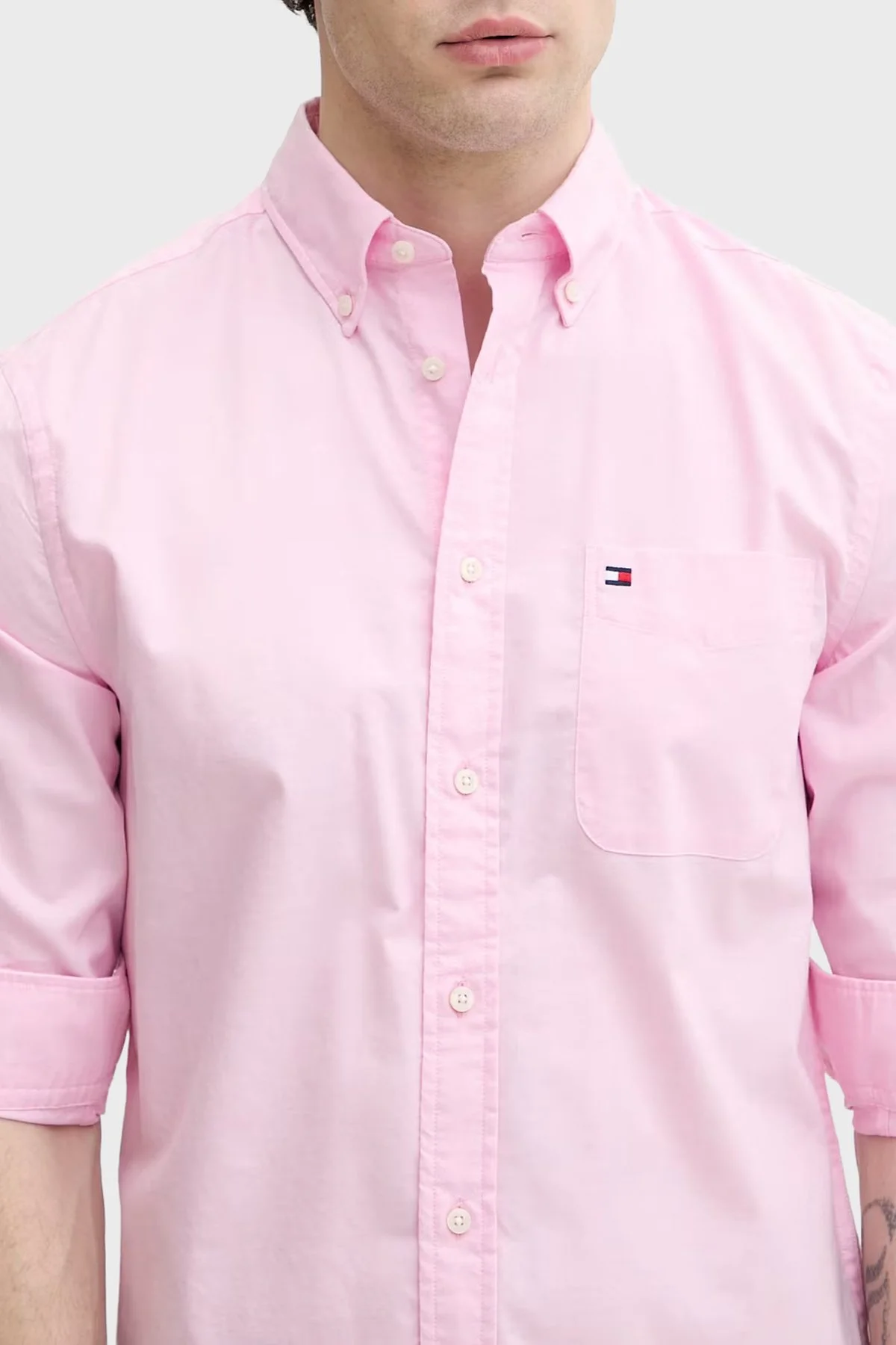 Tommy Hilfiger Pamuklu Düğmeli Yaka Uzun Kollu Erkek Gömlek MW0MW42287 TOR Pembe - 4