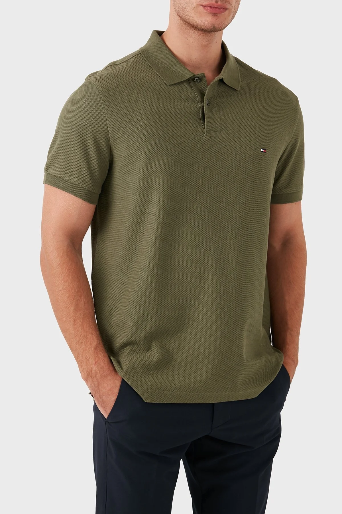 Tommy Hilfiger Pamuklu Erkek Polo Yaka T Shirt MW0MW35626 MSH YEŞİL - 9