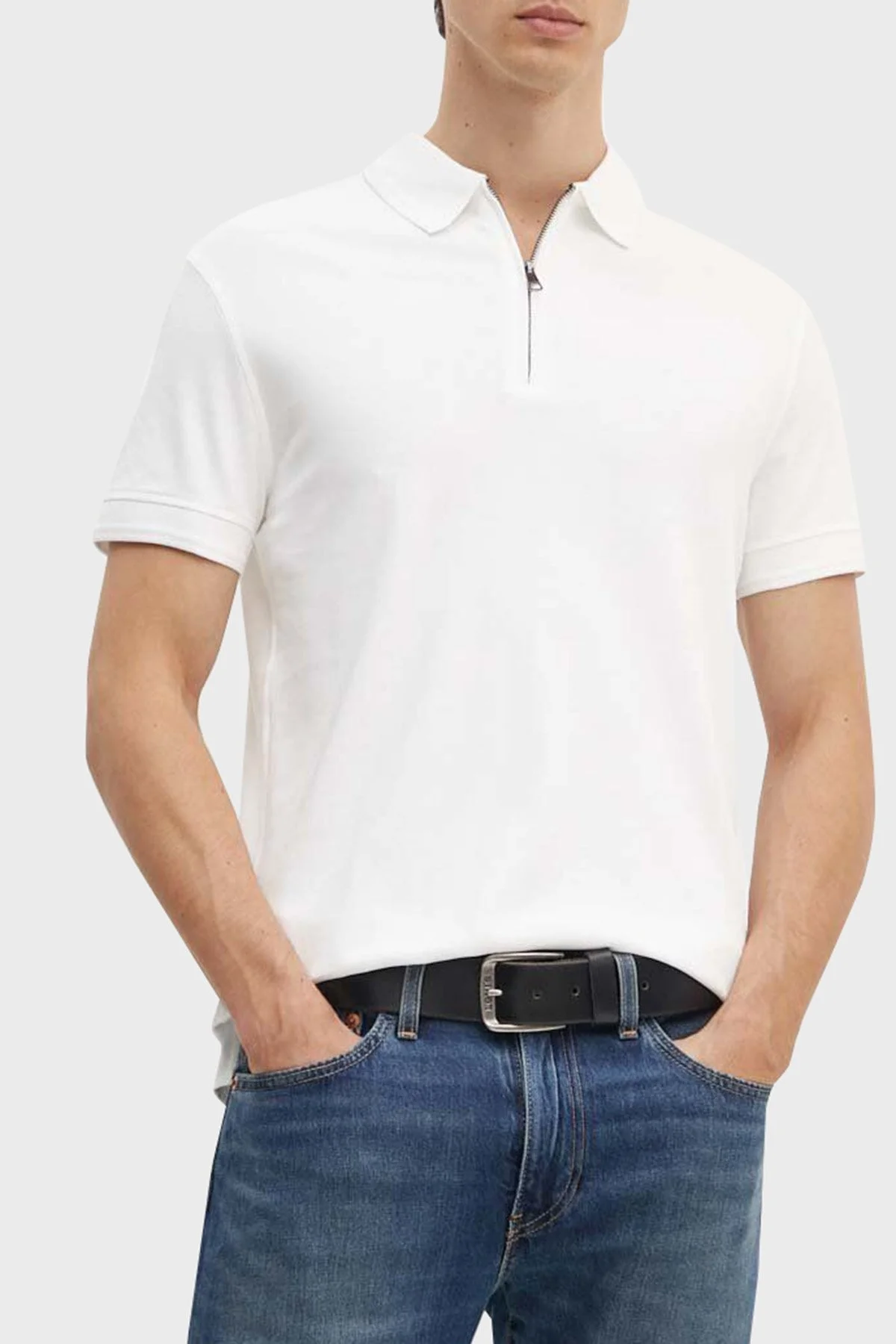 Tommy Hilfiger Pamuklu Fermuarlı Erkek Polo Yaka T Shirt MW0MW34746 YBL BEYAZ - 1
