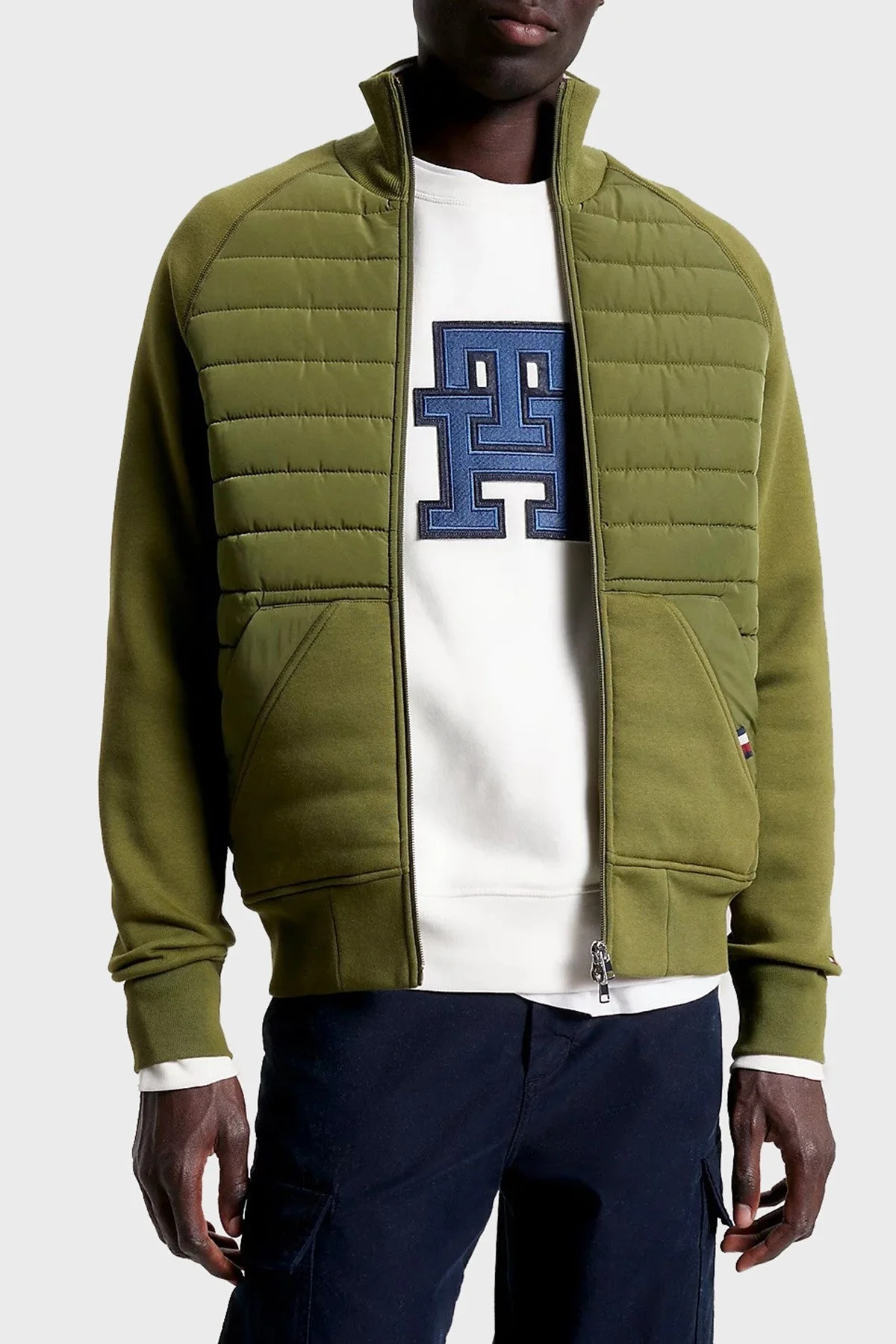 Tommy Hilfiger Pamuklu Fermuarlı Önü Kapitoneli Dik Yaka Regular Fit Erkek Sweat MW0MW32686 MS2 KOYU YEŞİL - 1
