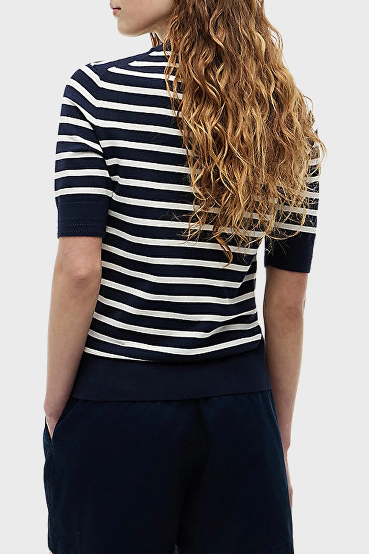 Tommy Hilfiger Pamuklu Kısa Kollu Kadın Kazak WW0WW49705 0A5 Mavi-beyaz - 3