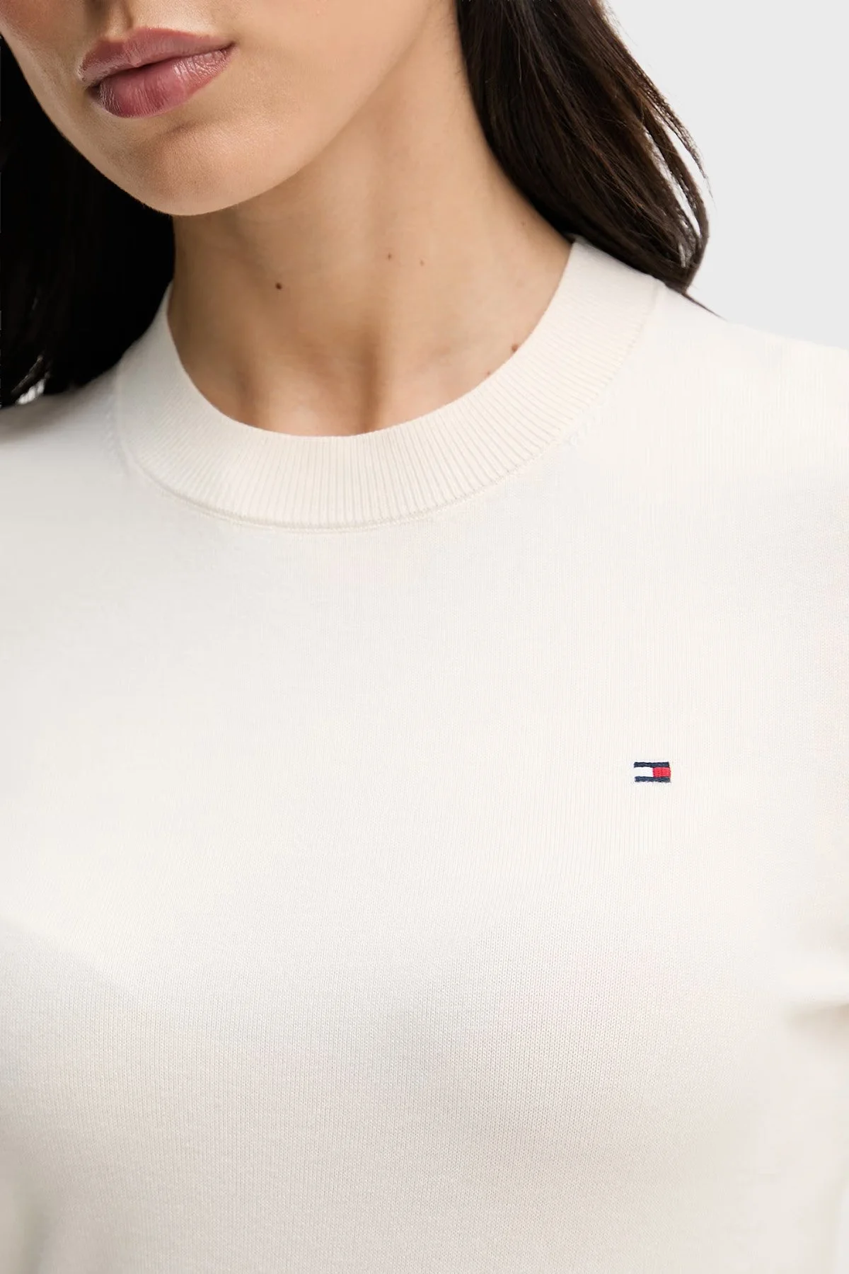 Tommy Hilfiger Pamuklu Kısa Kollu Kadın Kazak WW0WW49705 Z00 Açık bej - 5