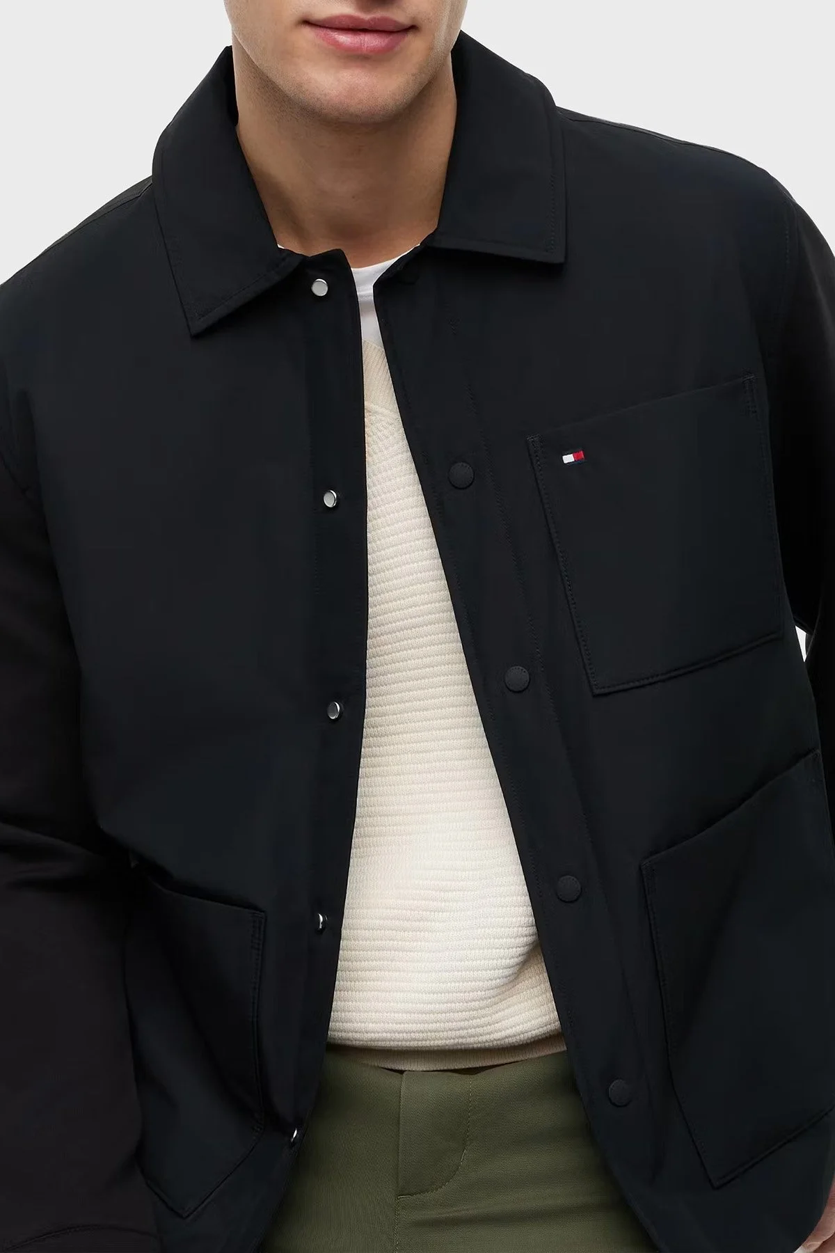 Tommy Hilfiger Pamuklu Klasik Yaka Çıtçıtlı Erkek Ceket MW0MW43215 BDS Siyah - 4