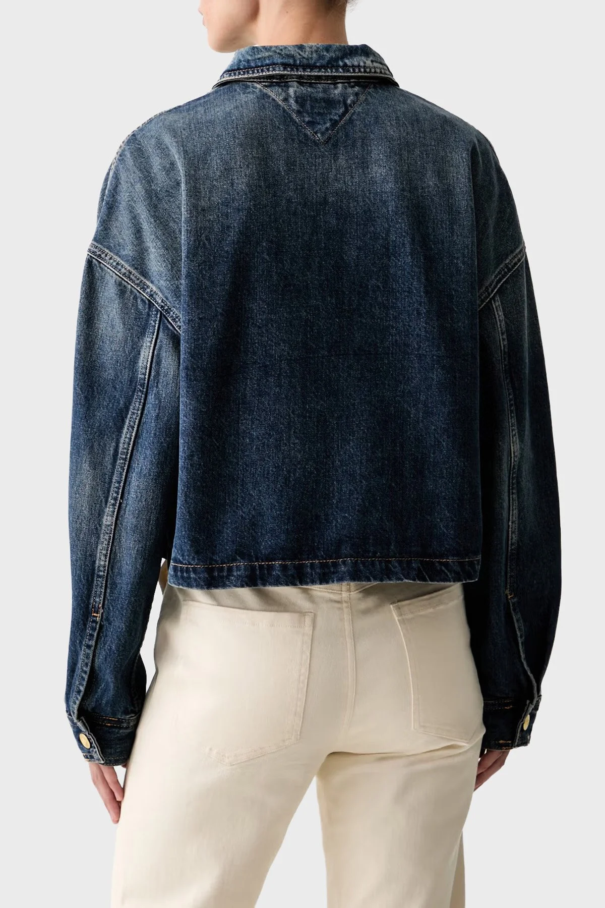 Tommy Hilfiger Pamuklu Klasik Yaka Düğmeli Kadın Kot Ceket WW0WW50962 1A9 Mavi - 3