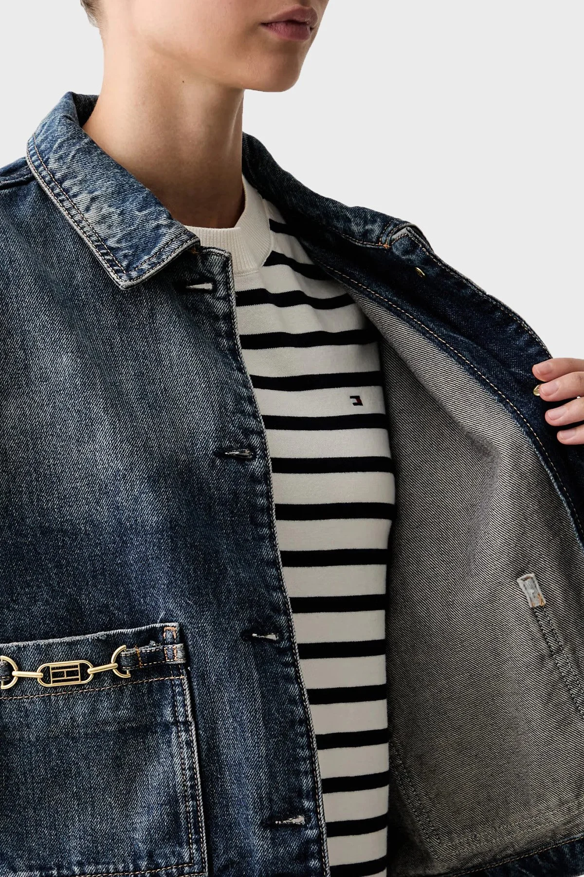 Tommy Hilfiger Pamuklu Klasik Yaka Düğmeli Kadın Kot Ceket WW0WW50962 1A9 Mavi - 6