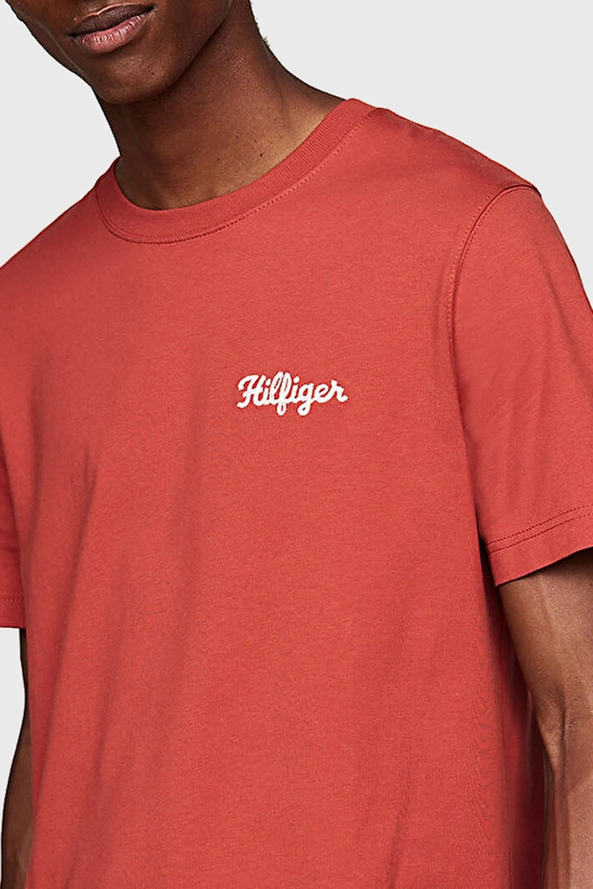 Tommy Hilfiger Pamuklu Logo Nakışlı Erkek T Shirt MW0MW35462 XM0 KİREMİT - 3