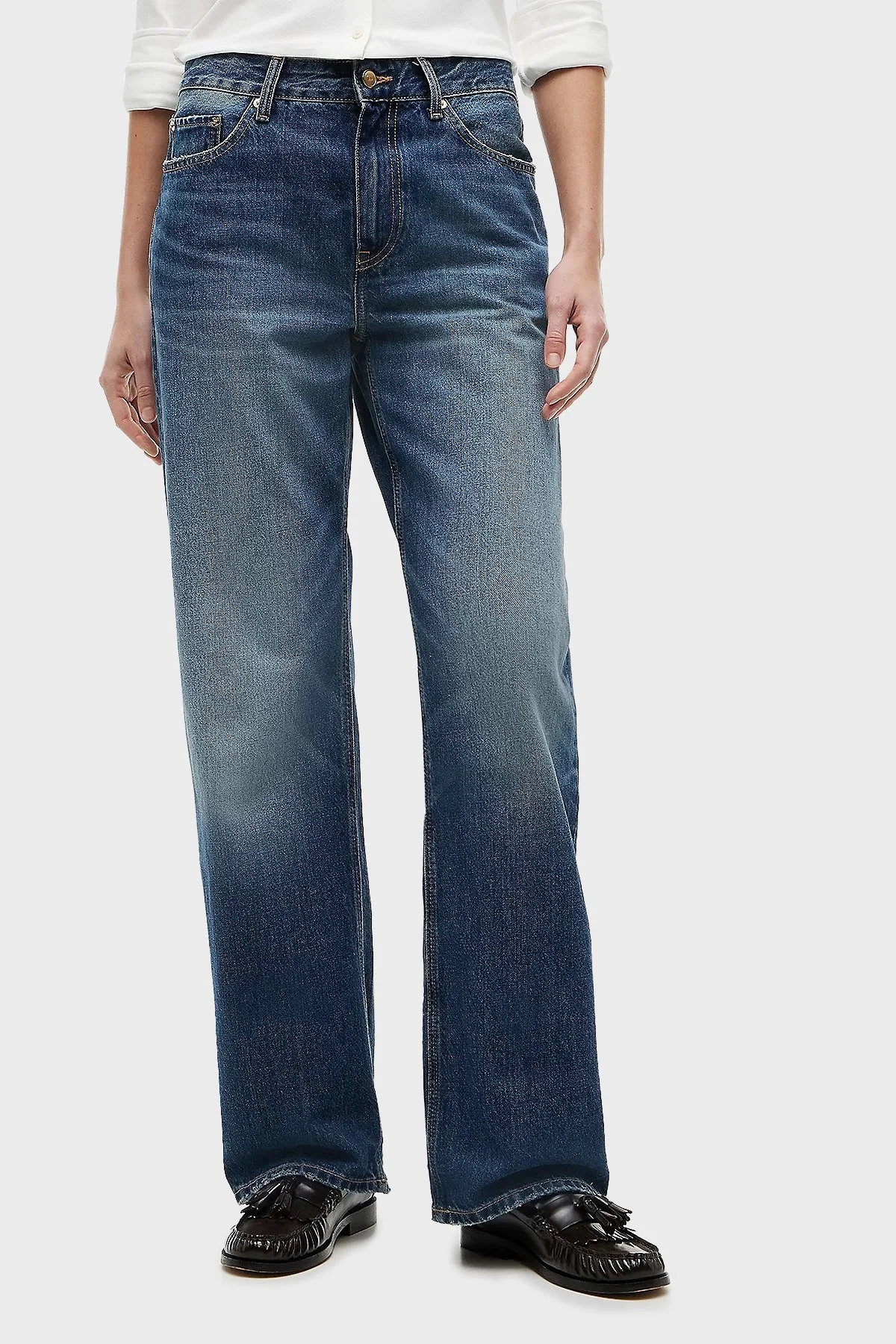 Tommy Hilfiger Pamuklu Loose Fit Düz Paça Jeans Kadın Kot Pantolon WW0WW50963 1A9 Mavi - 1