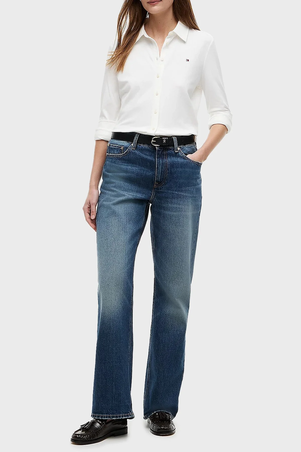 Tommy Hilfiger Pamuklu Loose Fit Düz Paça Jeans Kadın Kot Pantolon WW0WW50963 1A9 Mavi - 2