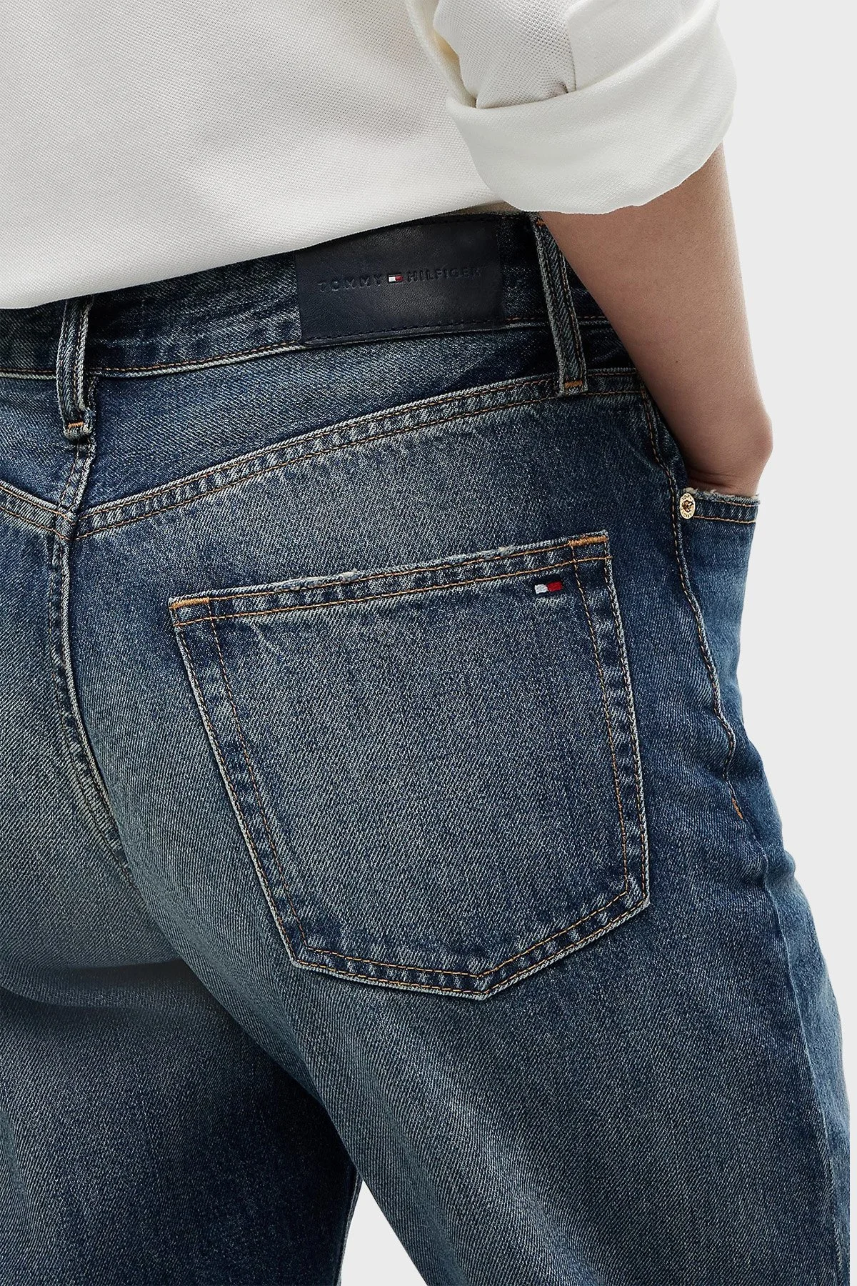 Tommy Hilfiger Pamuklu Loose Fit Düz Paça Jeans Kadın Kot Pantolon WW0WW50963 1A9 Mavi - 4