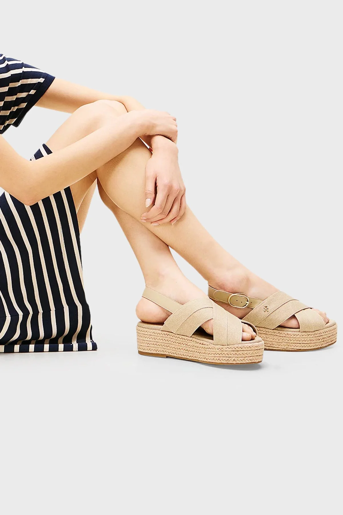 Tommy Hilfiger Pamuklu Platform Espadril Kadın Sandalet FW0FW08669 ACC BEJ - 2
