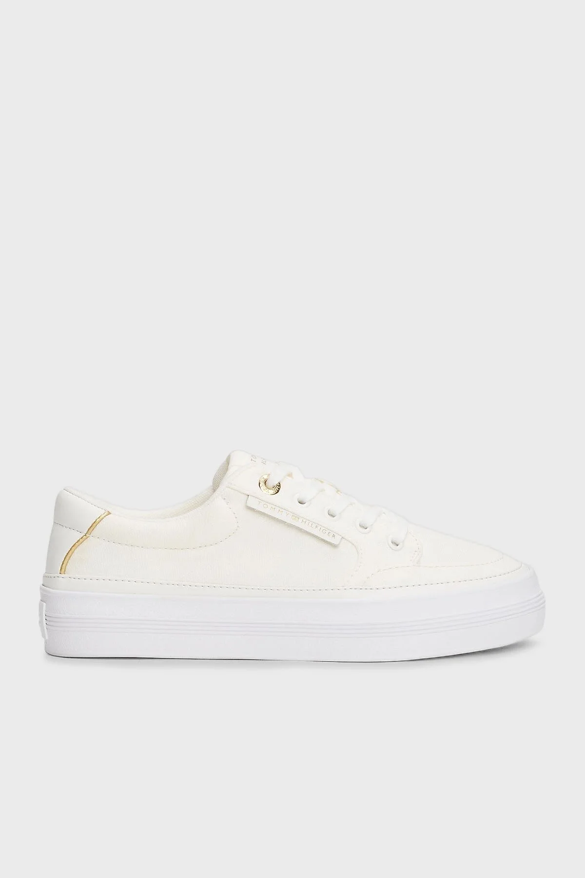 Tommy Hilfiger Pamuklu Platform Taban Sneaker Bayan Ayakkabı FW0FW08323 YBL BEYAZ - 1
