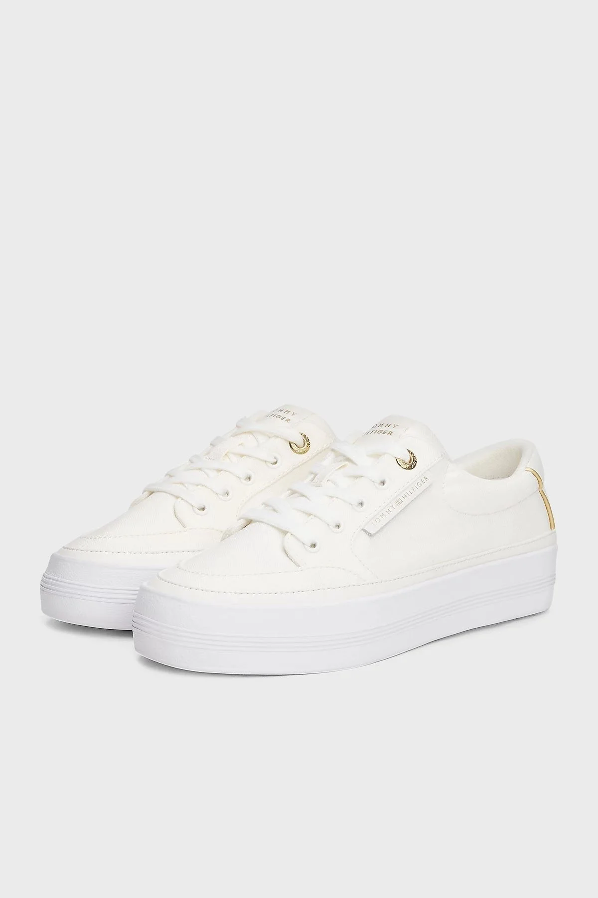 Tommy Hilfiger Pamuklu Platform Taban Sneaker Bayan Ayakkabı FW0FW08323 YBL BEYAZ - 4