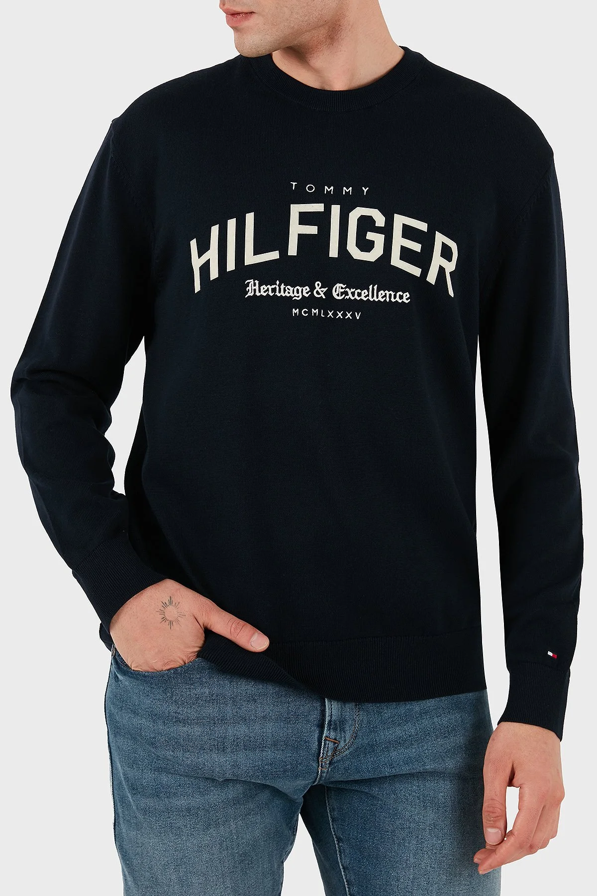 Tommy Hilfiger Pamuklu Regular Fit Baskılı Bisiklet Yaka Erkek Sweat MW0MW40851 DW5 LACİVERT - 6