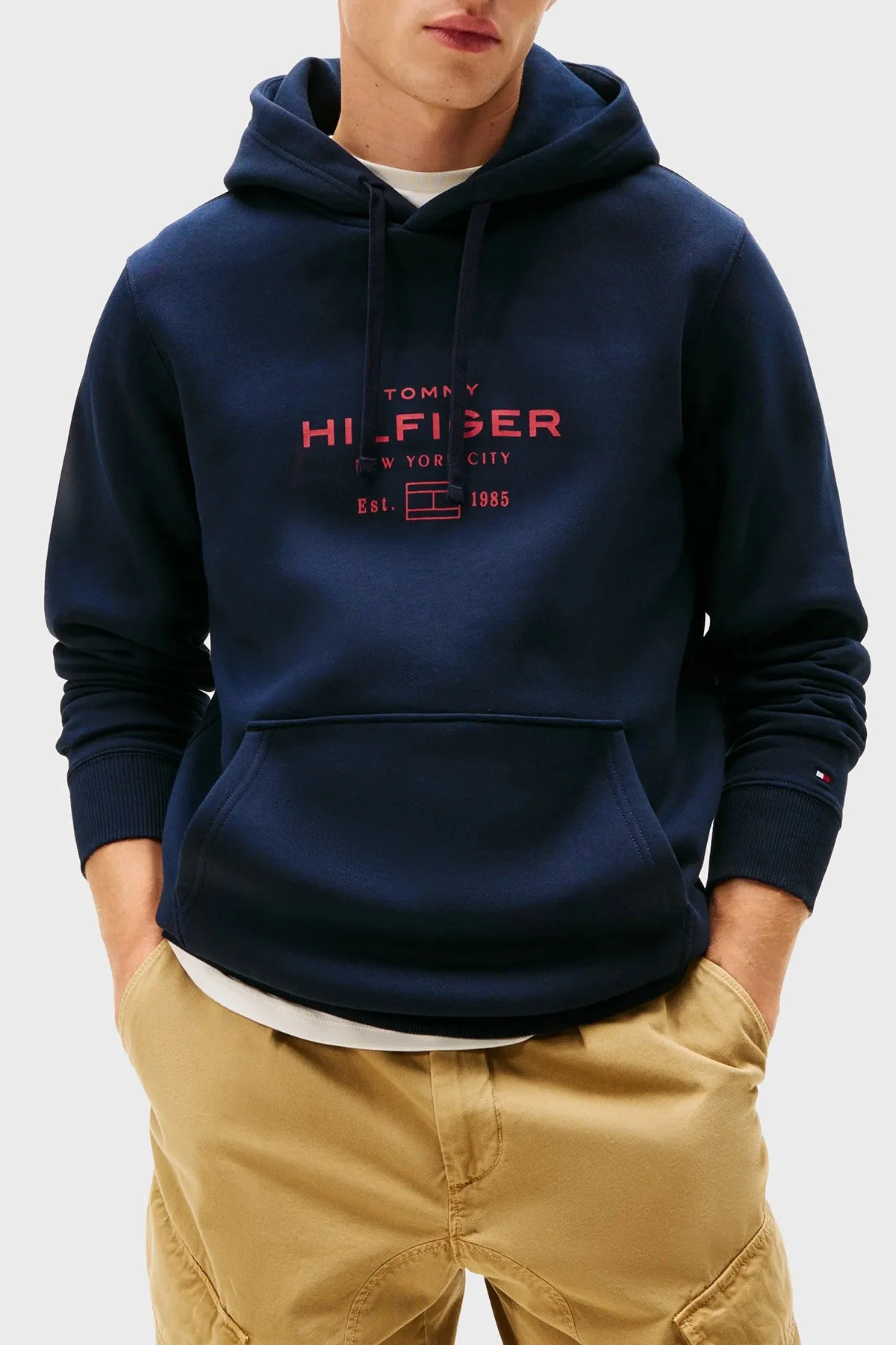 Tommy Hilfiger Pamuklu Regular Fit Baskılı Kapüşonlu Erkek Sweat MW0MW40864 DW5 LACİVERT - 1