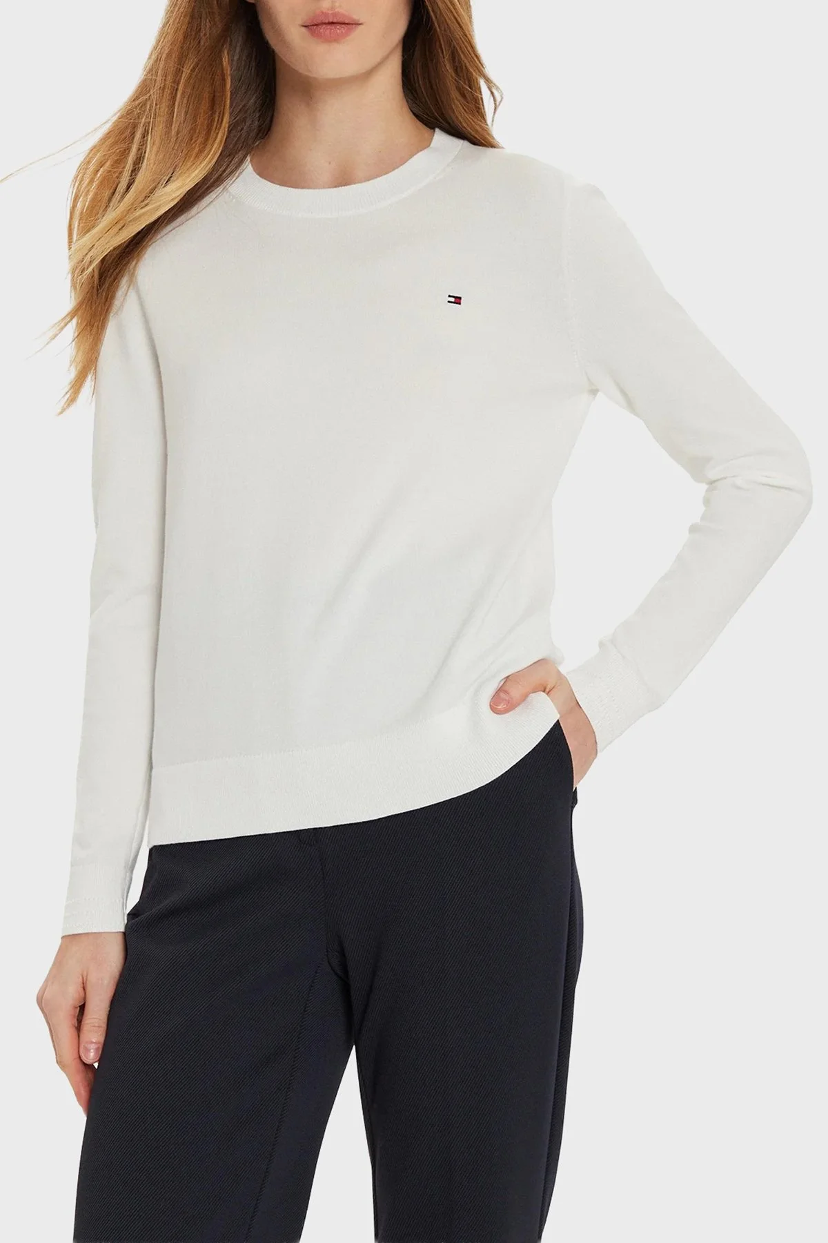 Tommy Hilfiger Pamuklu Regular Fit Bisiklet Yaka Bayan Kazak WW0WW44984 Z00 AÇIK BEJ - 1