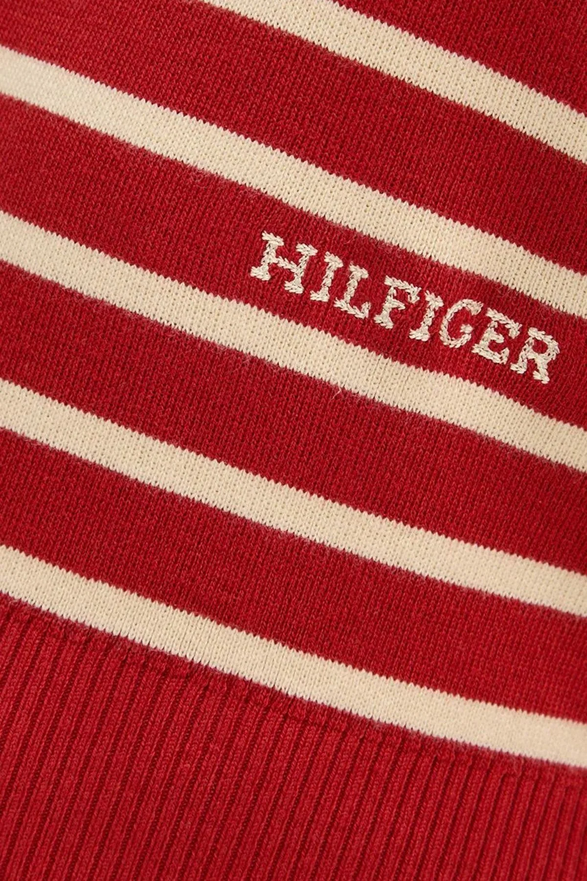 Tommy Hilfiger Pamuklu Regular Fit Bisiklet Yaka Çizgili Bayan Kazak WW0WW43506 04U Kiremit-Bej - 4