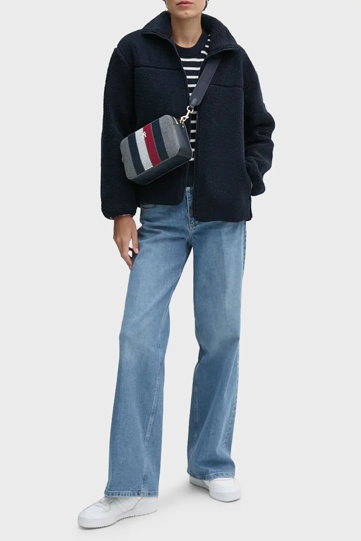 Tommy Hilfiger Pamuklu Regular Fit Bisiklet Yaka Çizgili Bayan Kazak WW0WW43506 0AA SİYAH-BEYAZ - 2