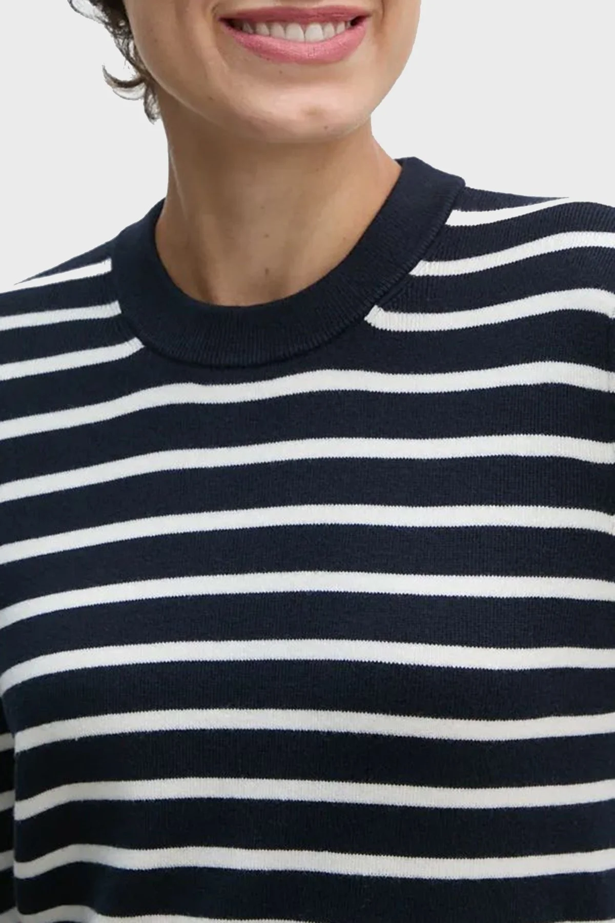 Tommy Hilfiger Pamuklu Regular Fit Bisiklet Yaka Çizgili Bayan Kazak WW0WW43506 0AA SİYAH-BEYAZ - 3