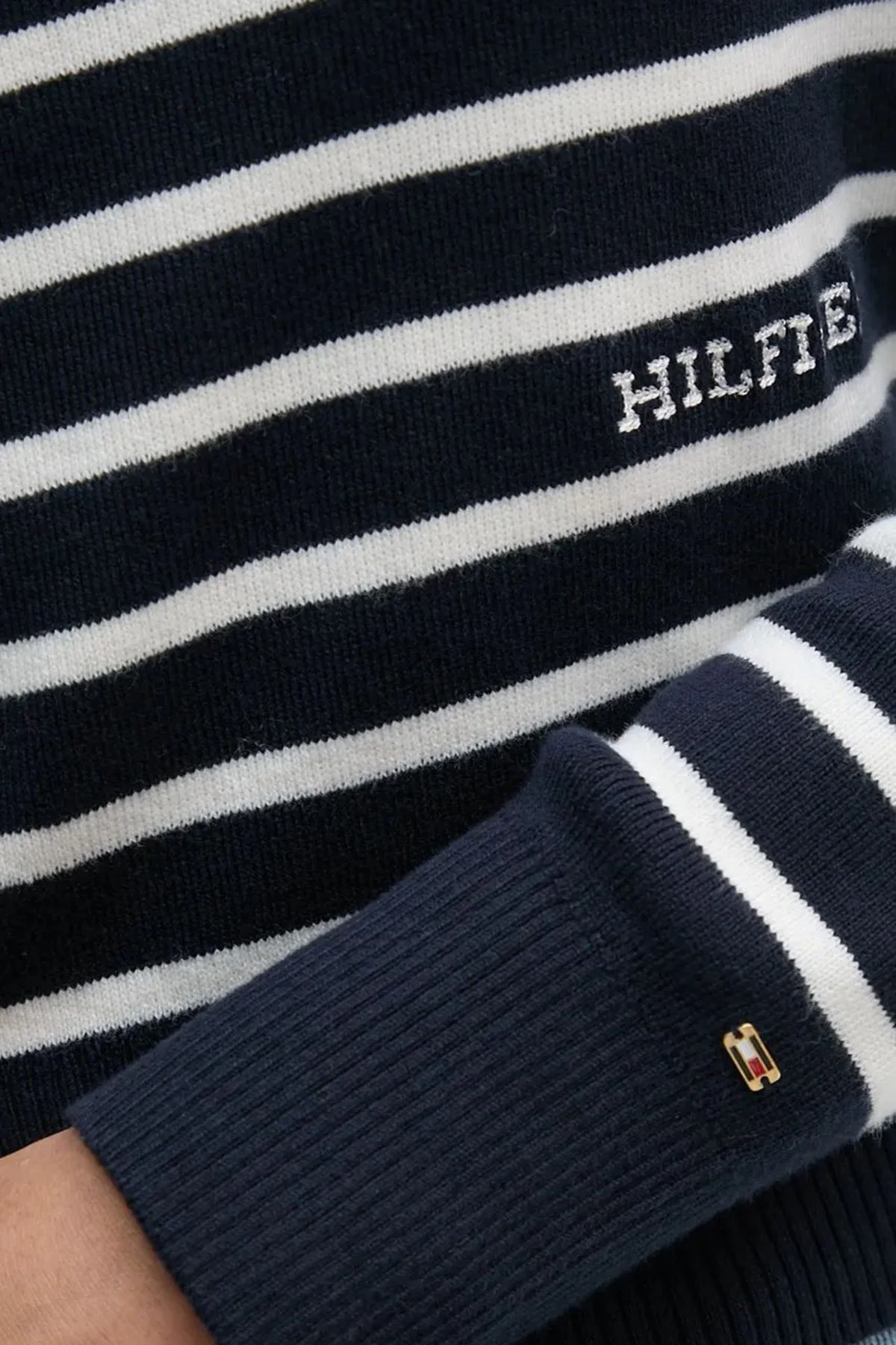 Tommy Hilfiger Pamuklu Regular Fit Bisiklet Yaka Çizgili Bayan Kazak WW0WW43506 0AA SİYAH-BEYAZ - 4