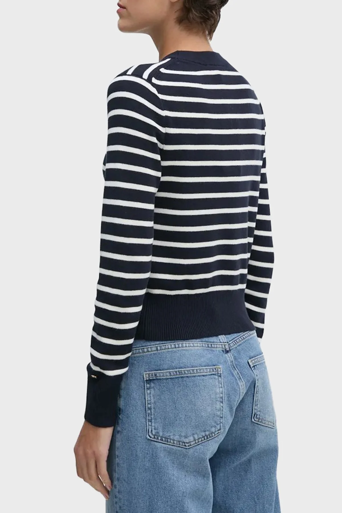 Tommy Hilfiger Pamuklu Regular Fit Bisiklet Yaka Çizgili Bayan Kazak WW0WW43506 0AA SİYAH-BEYAZ - 5