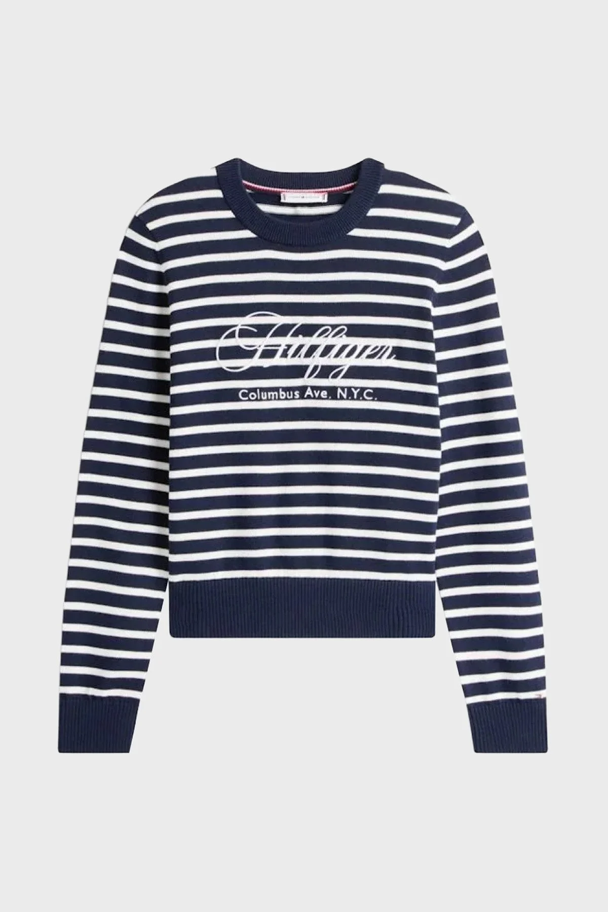 Tommy Hilfiger Pamuklu Regular Fit Bisiklet Yaka Çizgili Bayan Kazak WW0WW47304 0BI LACİVERT - 2