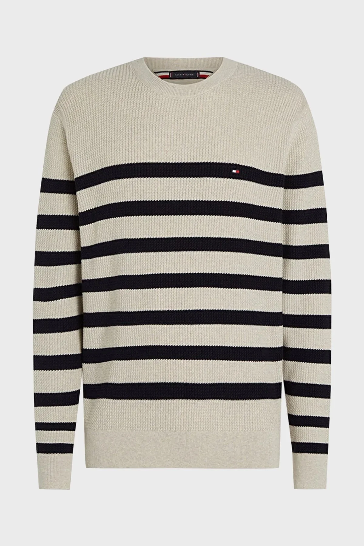 Tommy Hilfiger Pamuklu Regular Fit Bisiklet Yaka Çizgili Erkek Kazak MW0MW36525 0A4 BEYAZ-MAVİ - 3