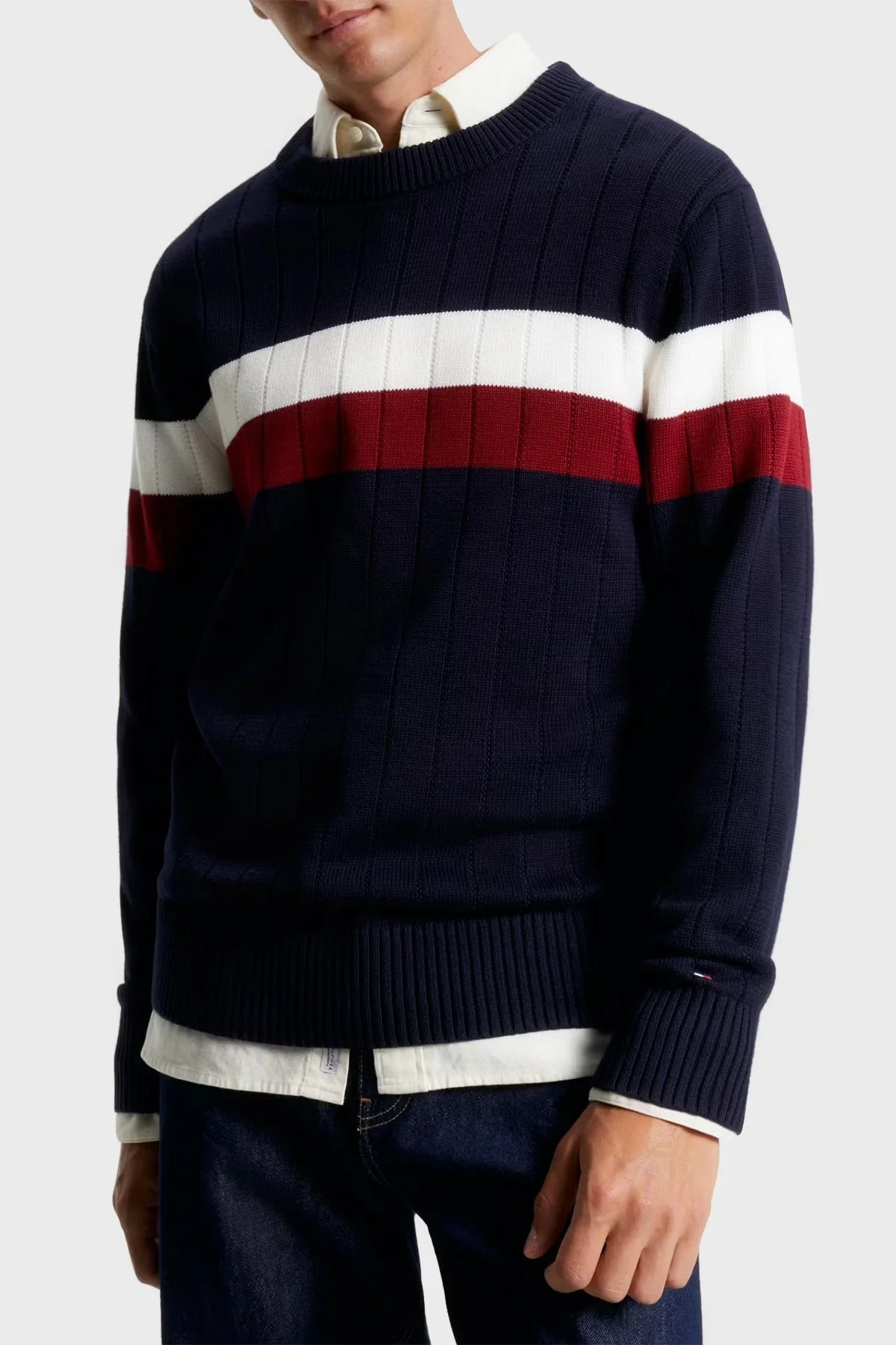 Tommy Hilfiger Pamuklu Regular Fit Bisiklet Yaka Erkek Kazak MW0MW33094 0K4 BEYAZ - 6