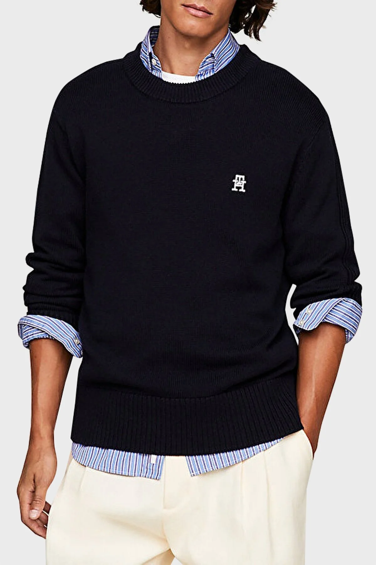 Tommy Hilfiger Pamuklu Regular Fit Bisiklet Yaka Erkek Kazak MW0MW33505 DW5 LACİVERT - 1