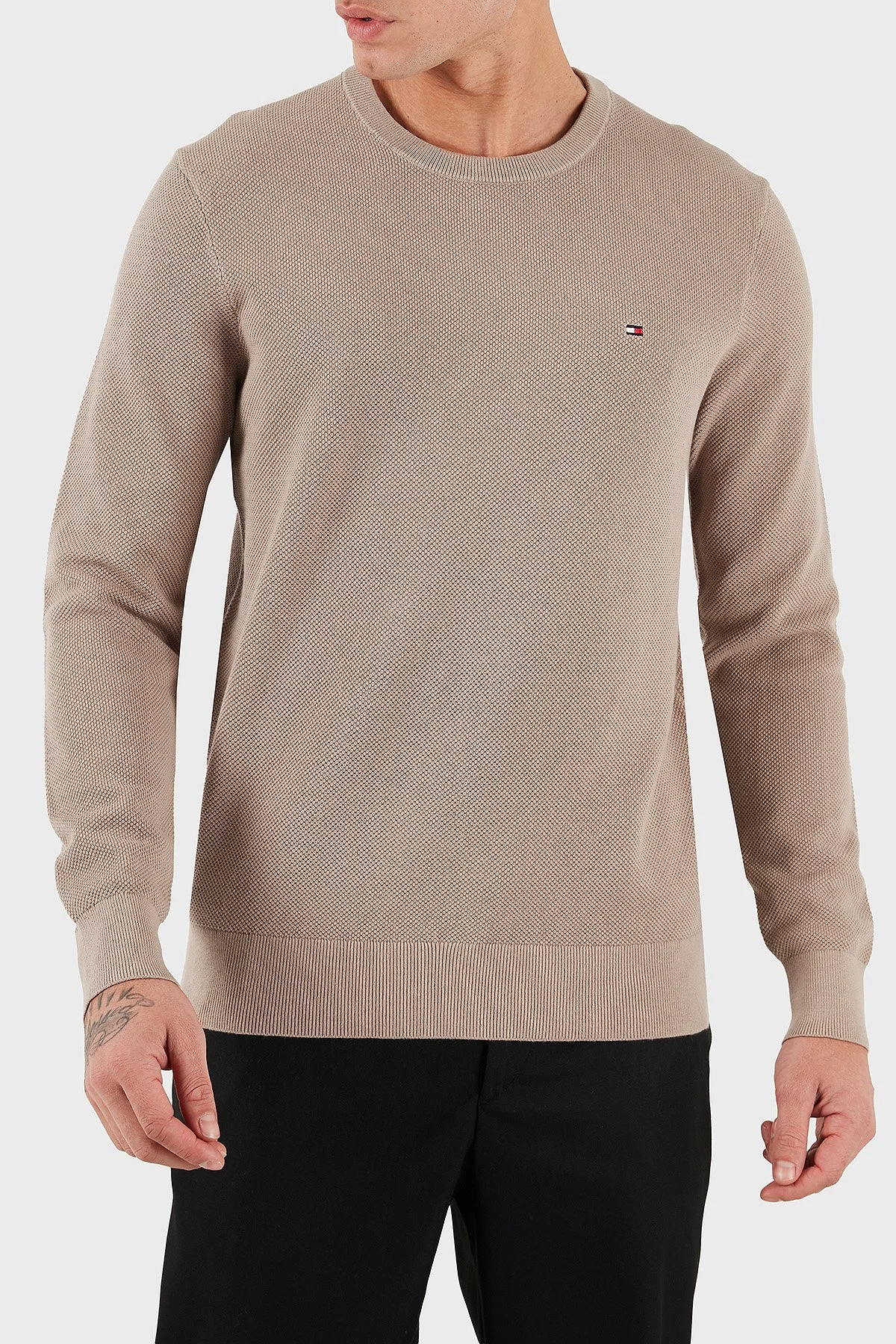 Tommy Hilfiger Pamuklu Regular Fit Bisiklet Yaka Erkek Kazak MW0MW36347 AFE BEJ - 1