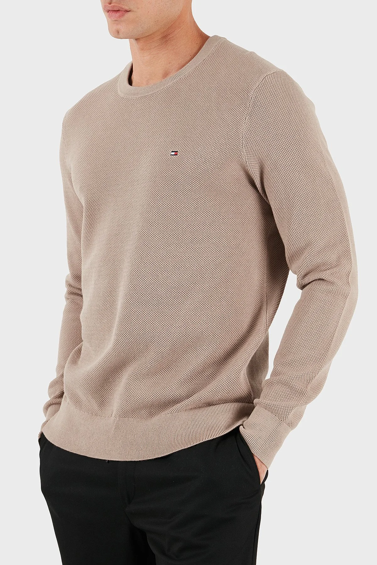 Tommy Hilfiger Pamuklu Regular Fit Bisiklet Yaka Erkek Kazak MW0MW36347 AFE BEJ - 2