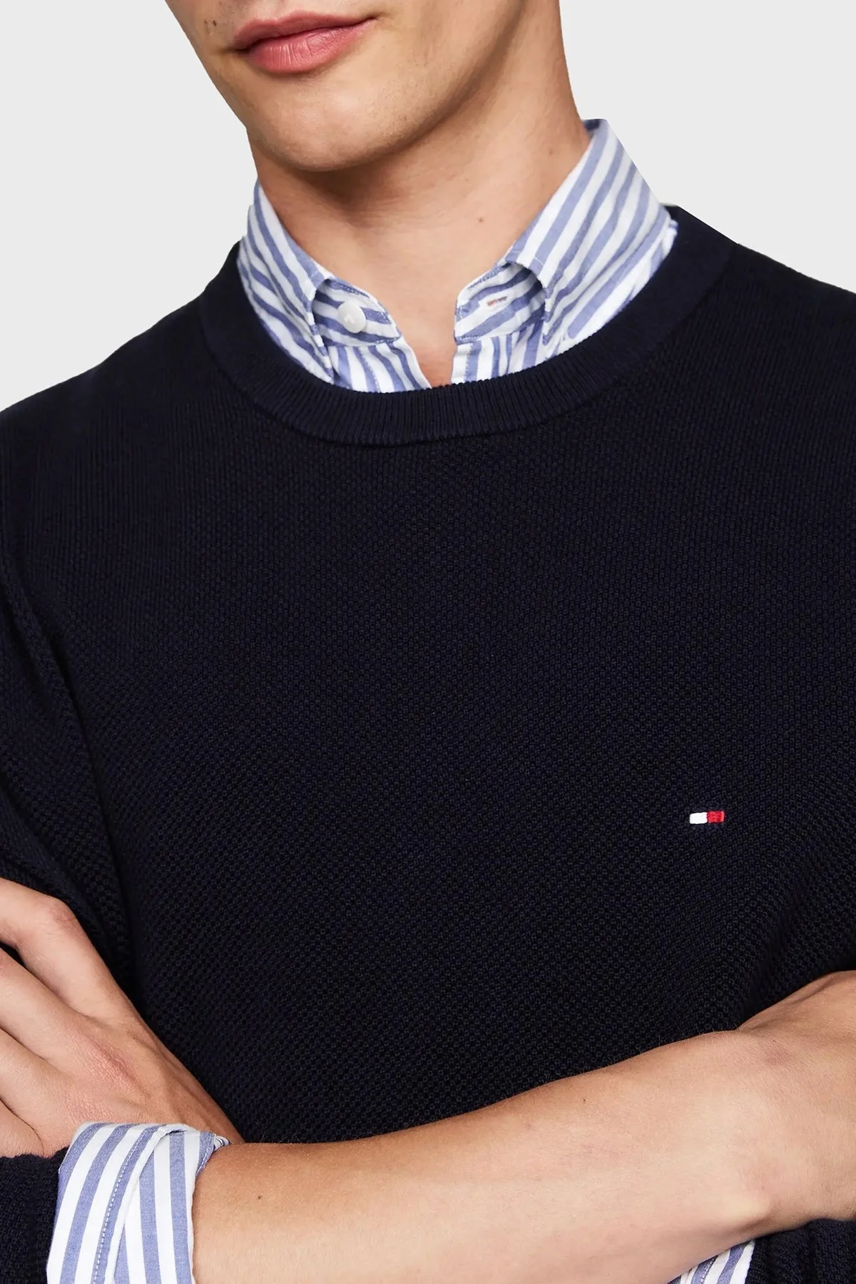 Tommy Hilfiger Pamuklu Regular Fit Bisiklet Yaka Erkek Kazak MW0MW36347 DW5 LACİVERT - 8